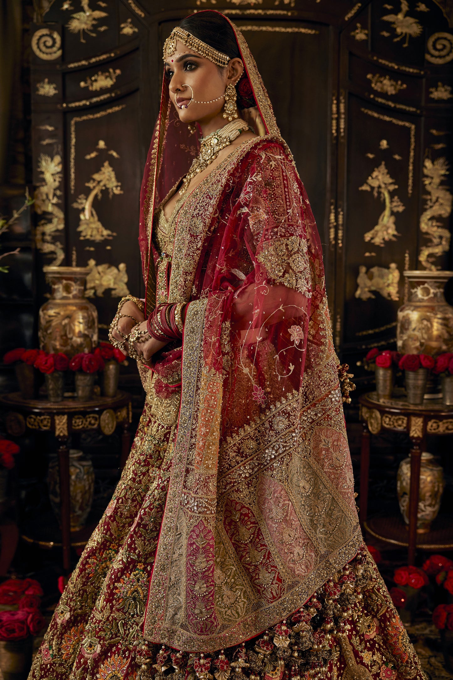 Deep Ruby Posy Lehenga