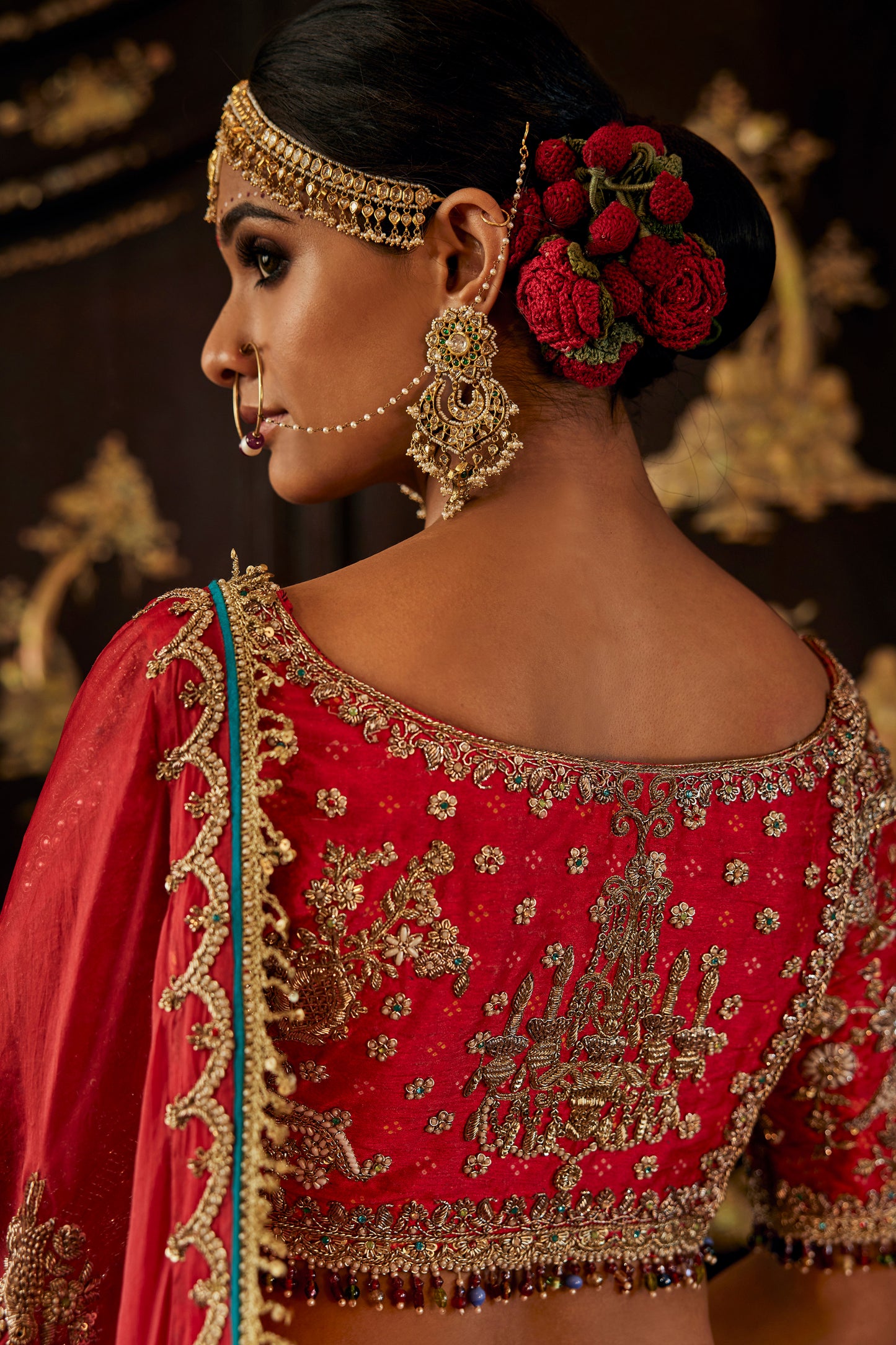 Vivid Red Palampore Lehenga