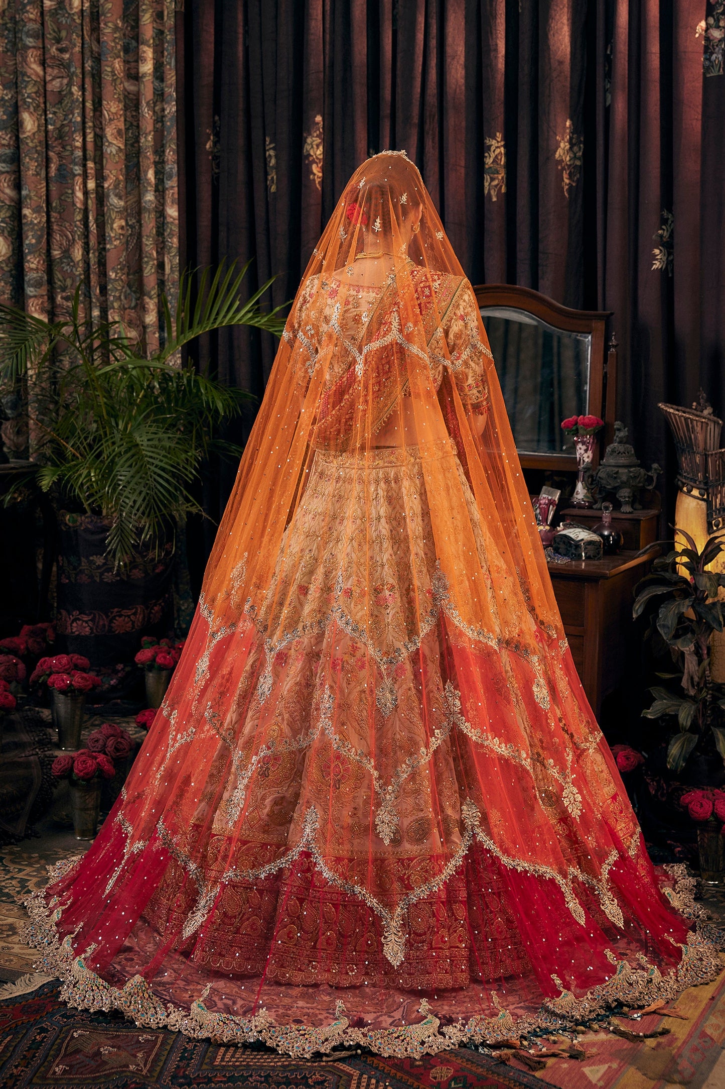 Ivory And Deep Red Lehenga