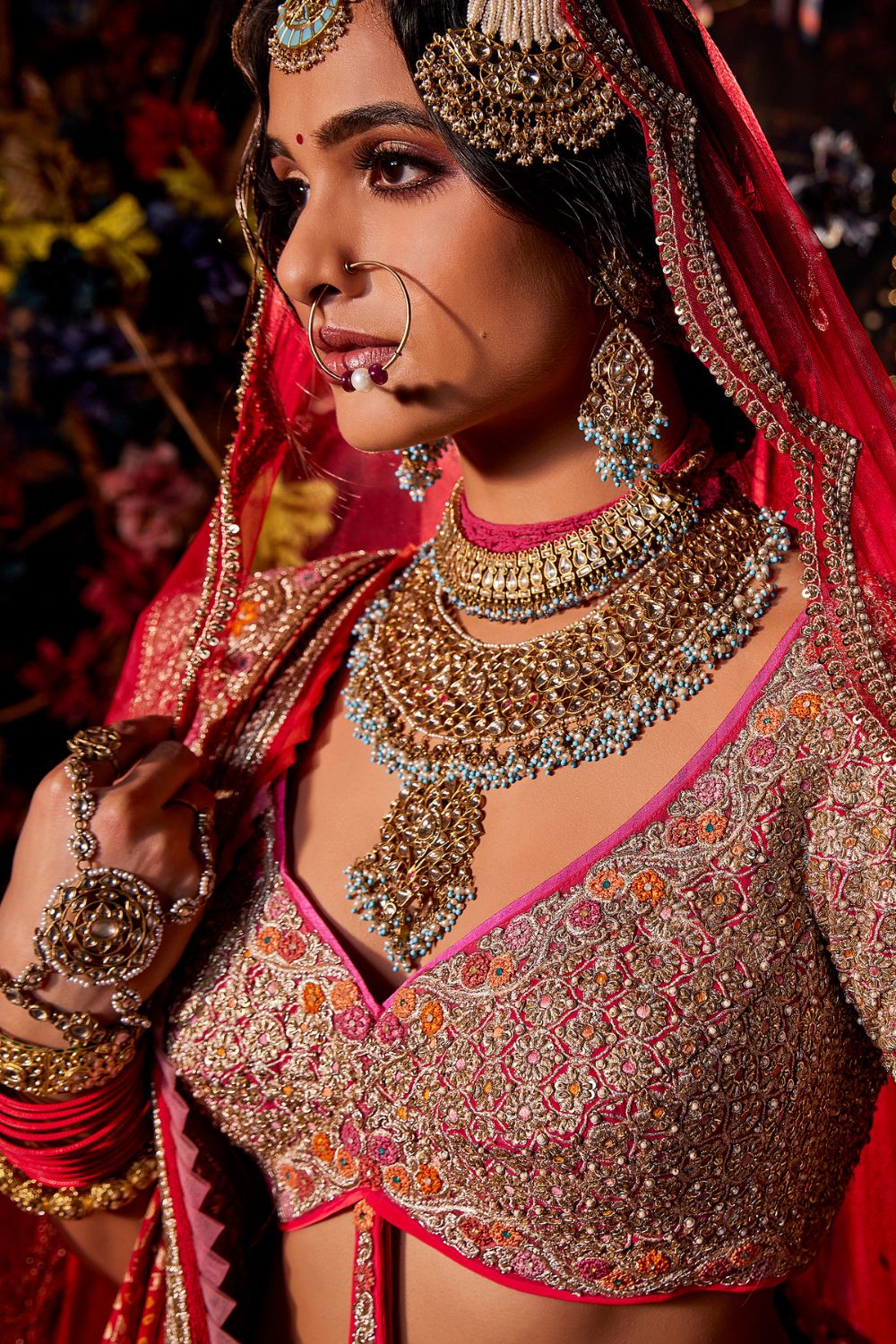 Rani Pink  Chevron Lehenga Set