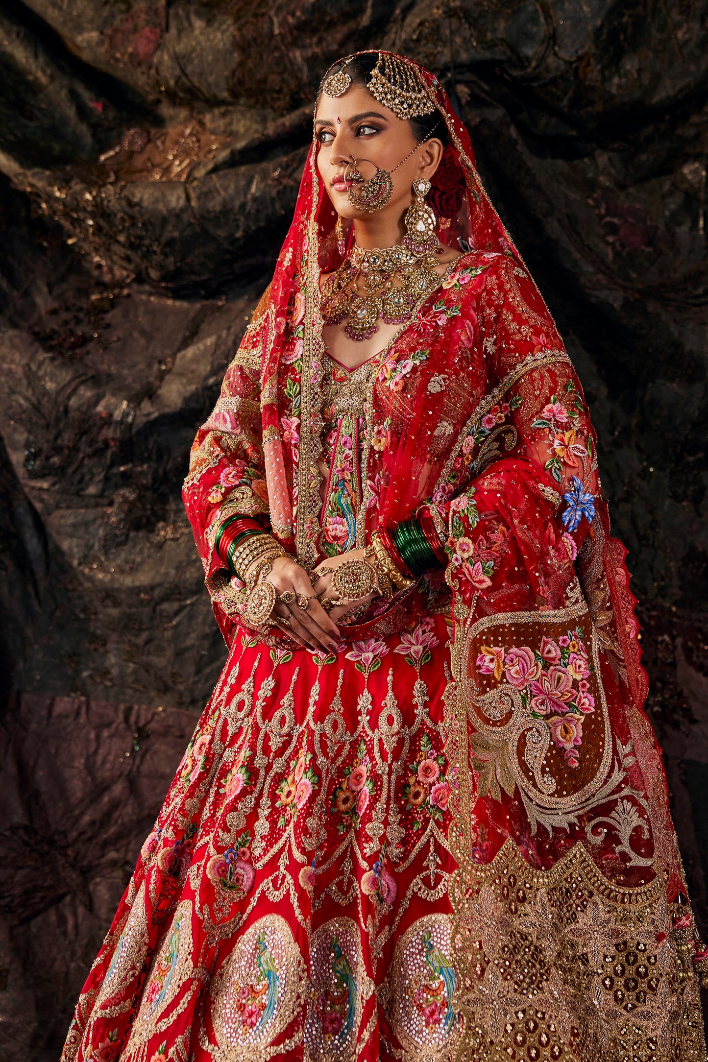 Crimson Floral Embroidered Lehenga