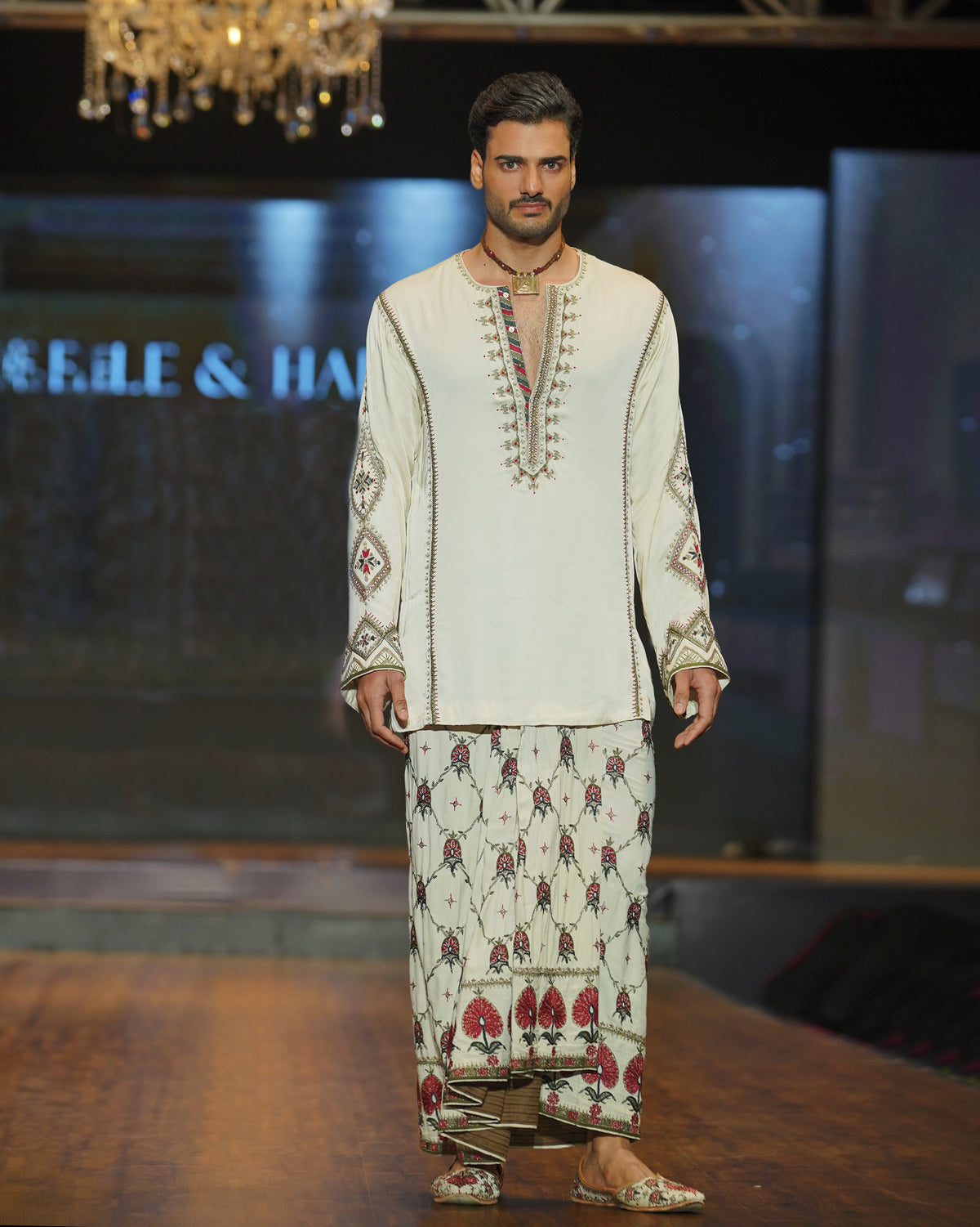 Ivory Embroidered Lungi Set