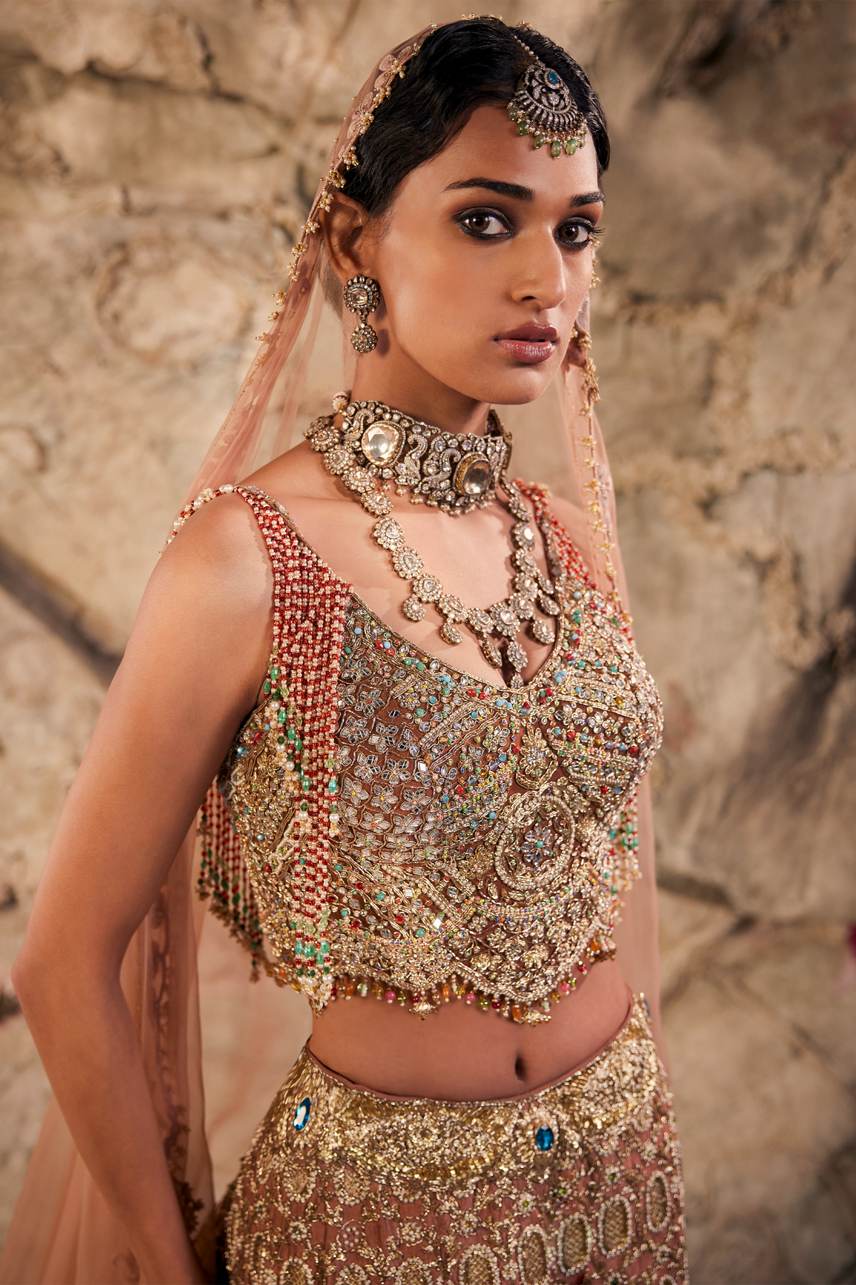 Sandstone Embroidered Trail Lehenga