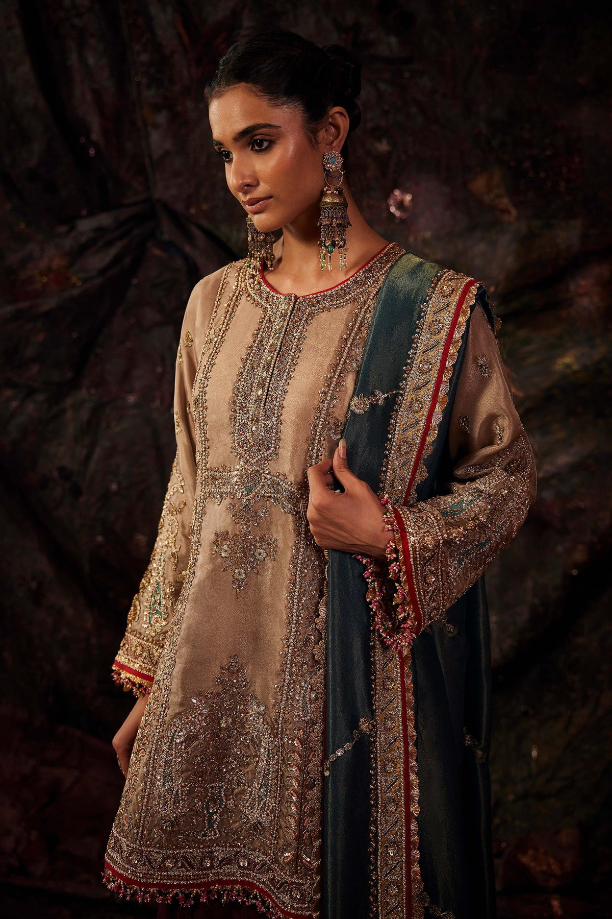 Grey Multi & Peacock Green Lungi Set