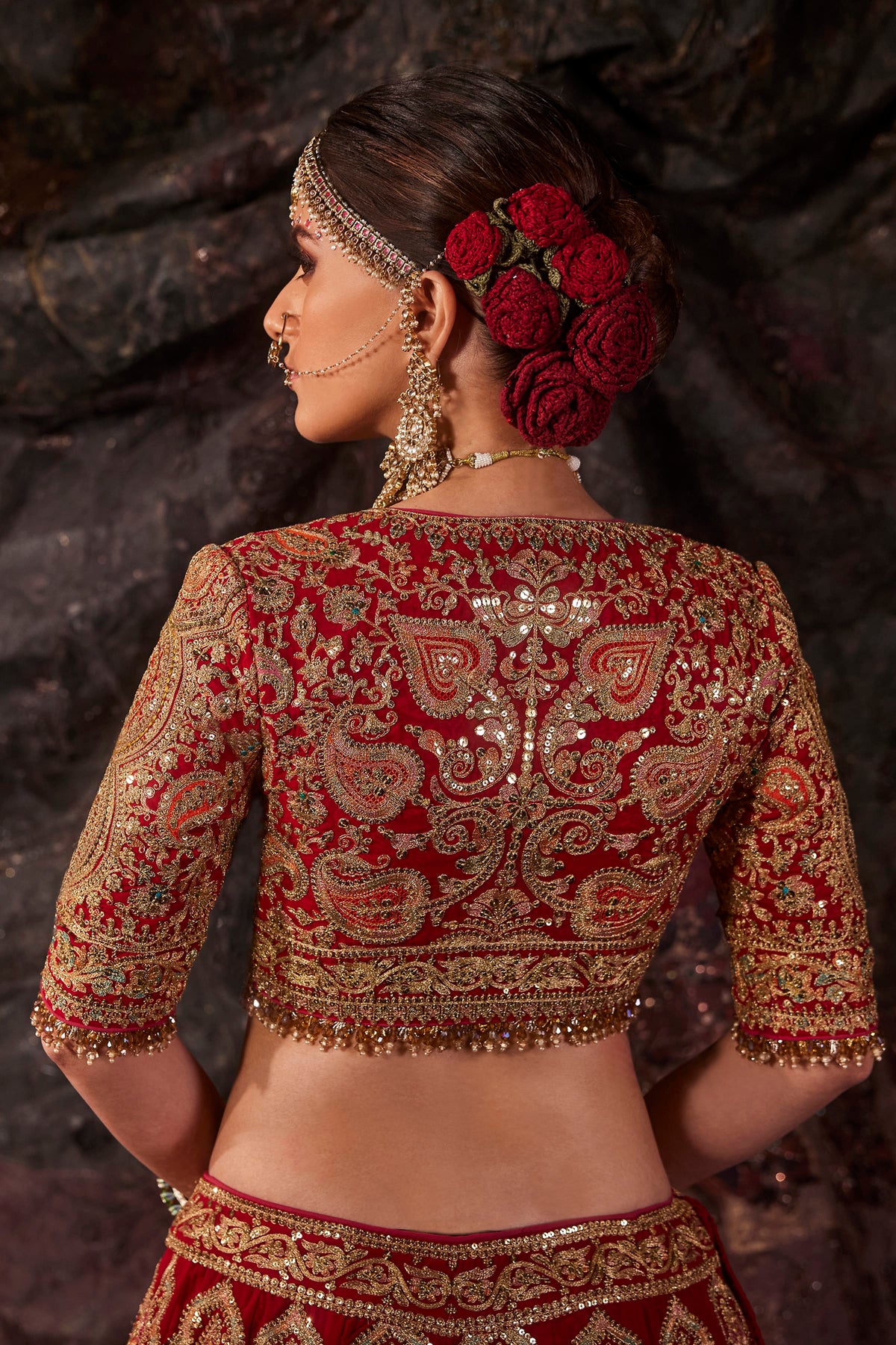 Deep Crimson Embroidered Georgette Lehenga