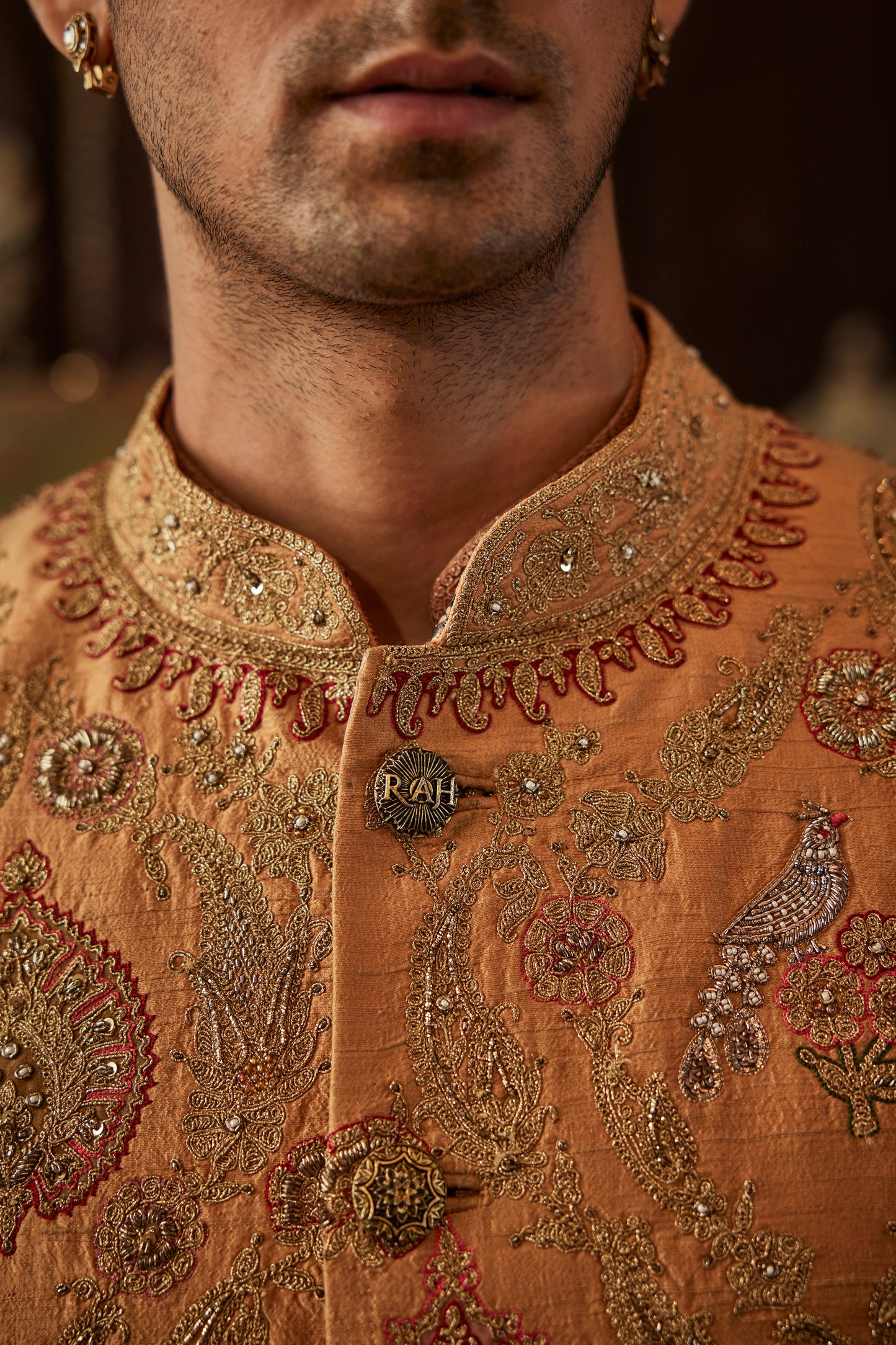 Mustard Hued Silk Sherwani