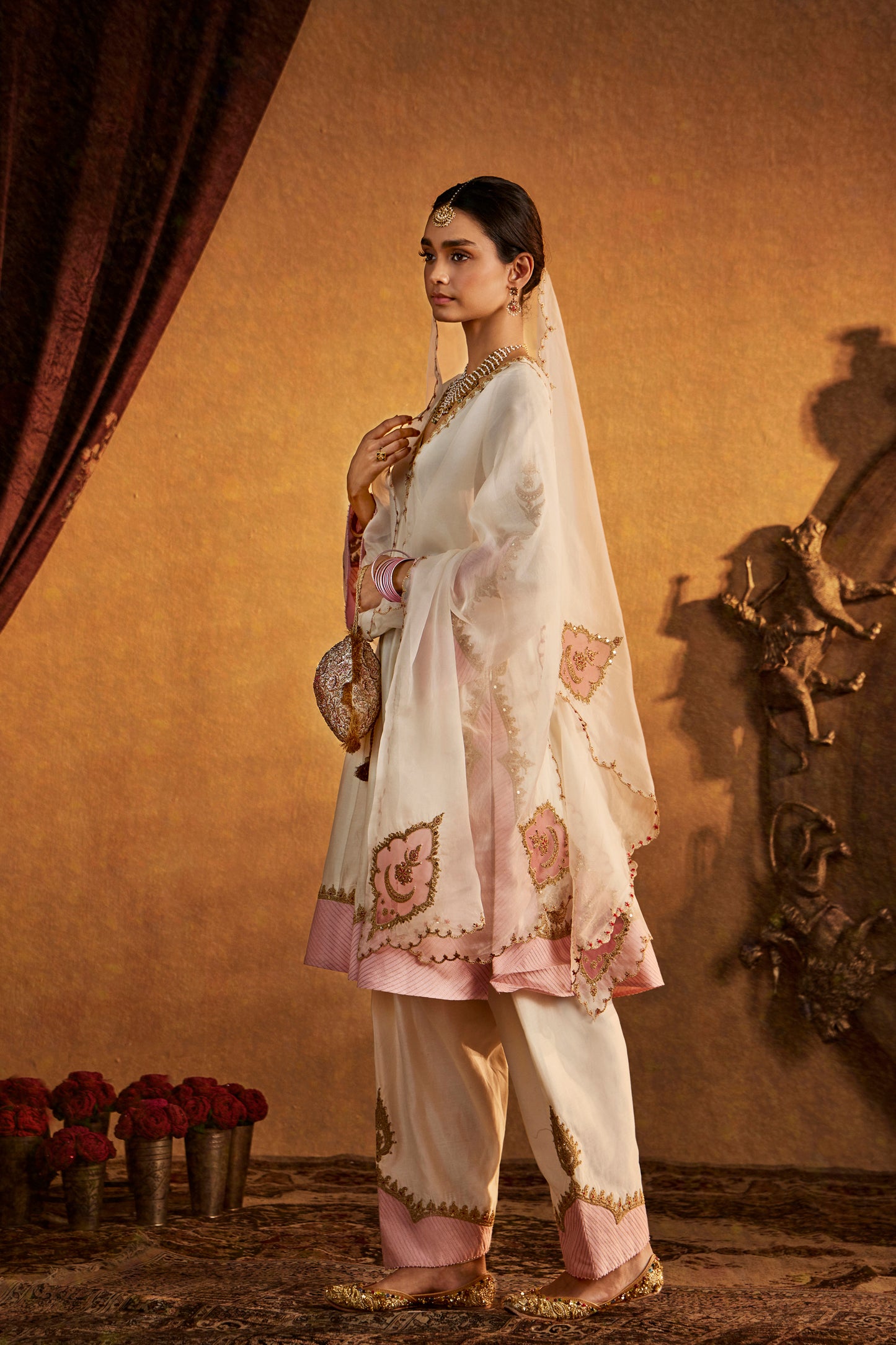 Ivory-Pink Kalidar Set