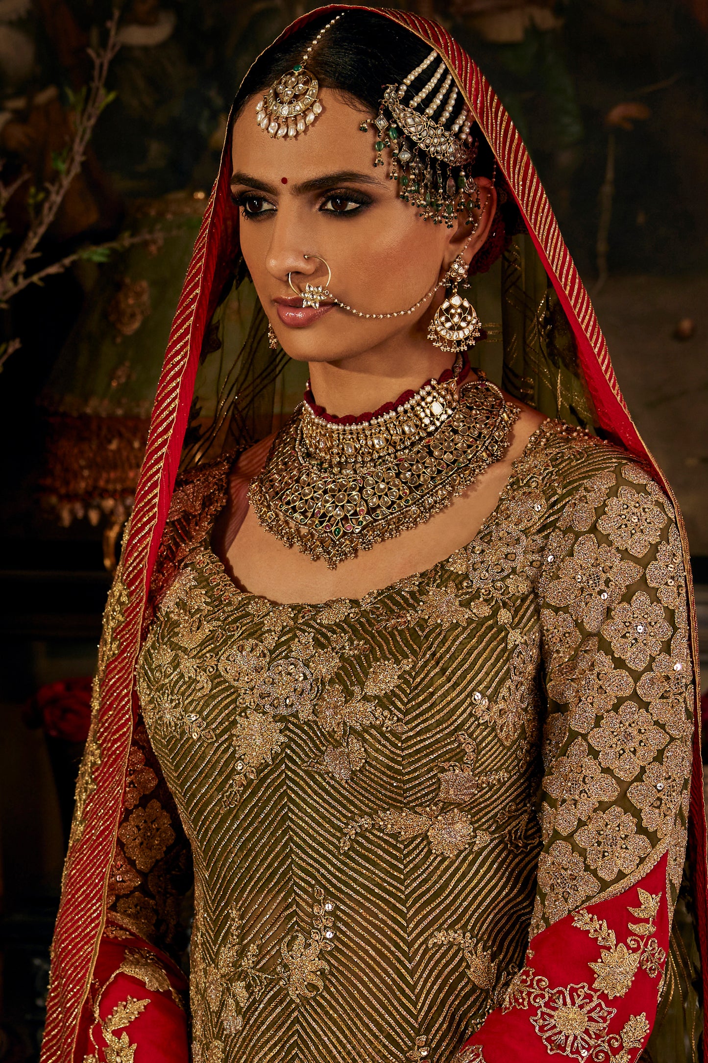 Deep Earthy Green Tulle Kurti Lehenga