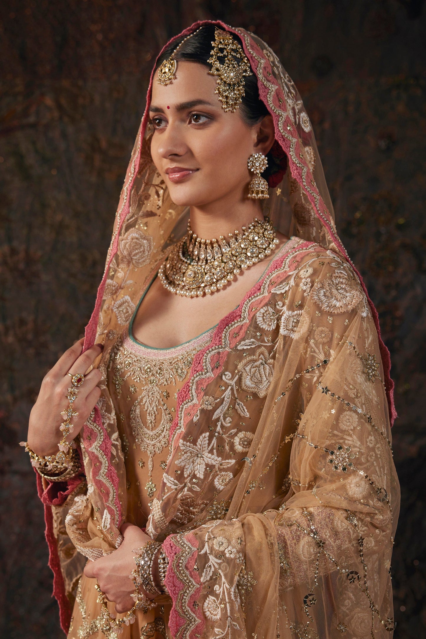 Earthy Beige Embroidered Kalidar Set