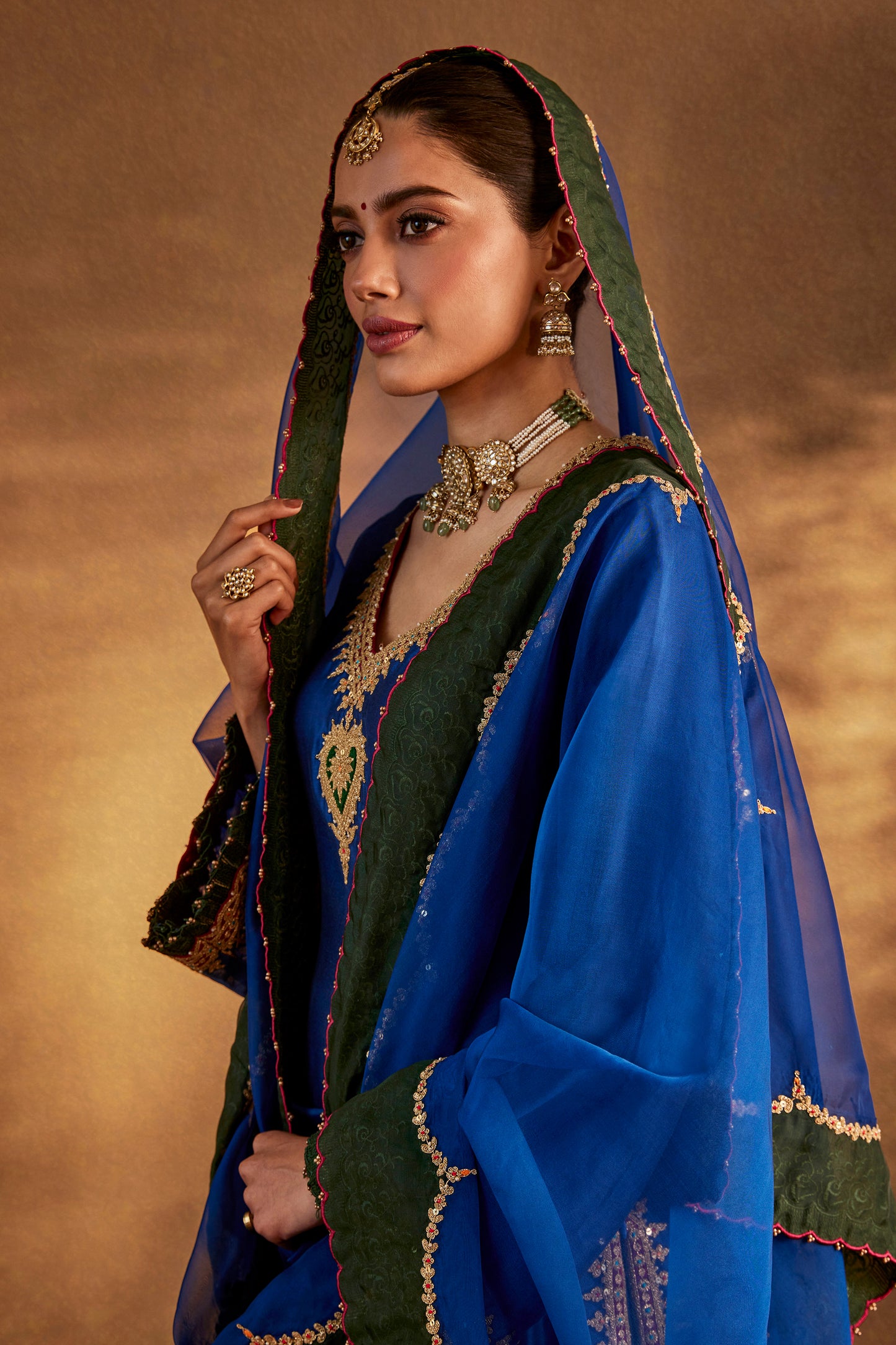 Deep Blue Silk Sharara Set