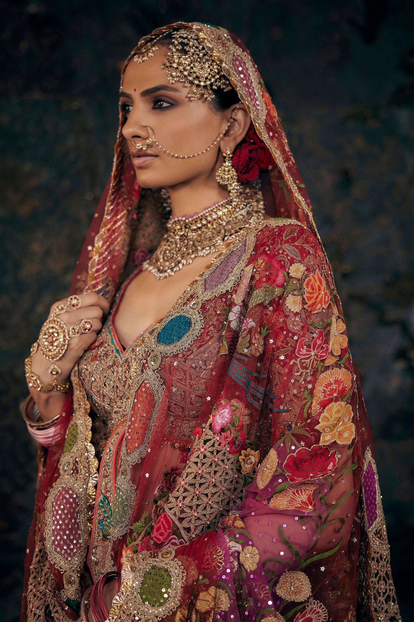 Scarlet Red Floral Lehenga