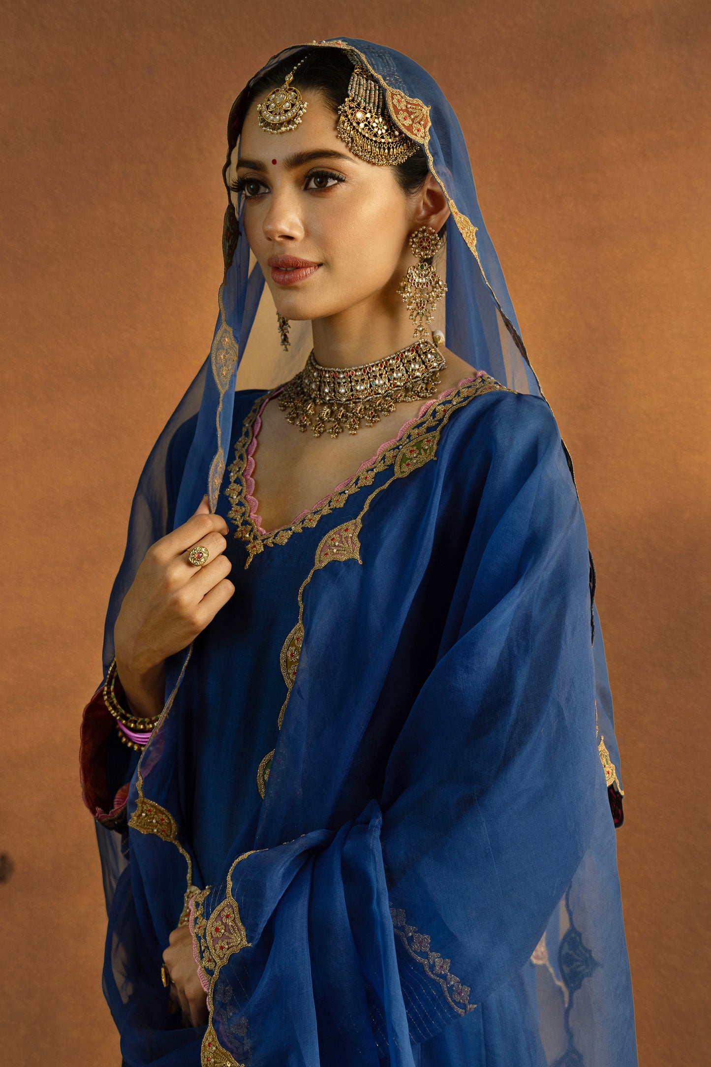 Dark Blue Mughal Jaali Kurta Set