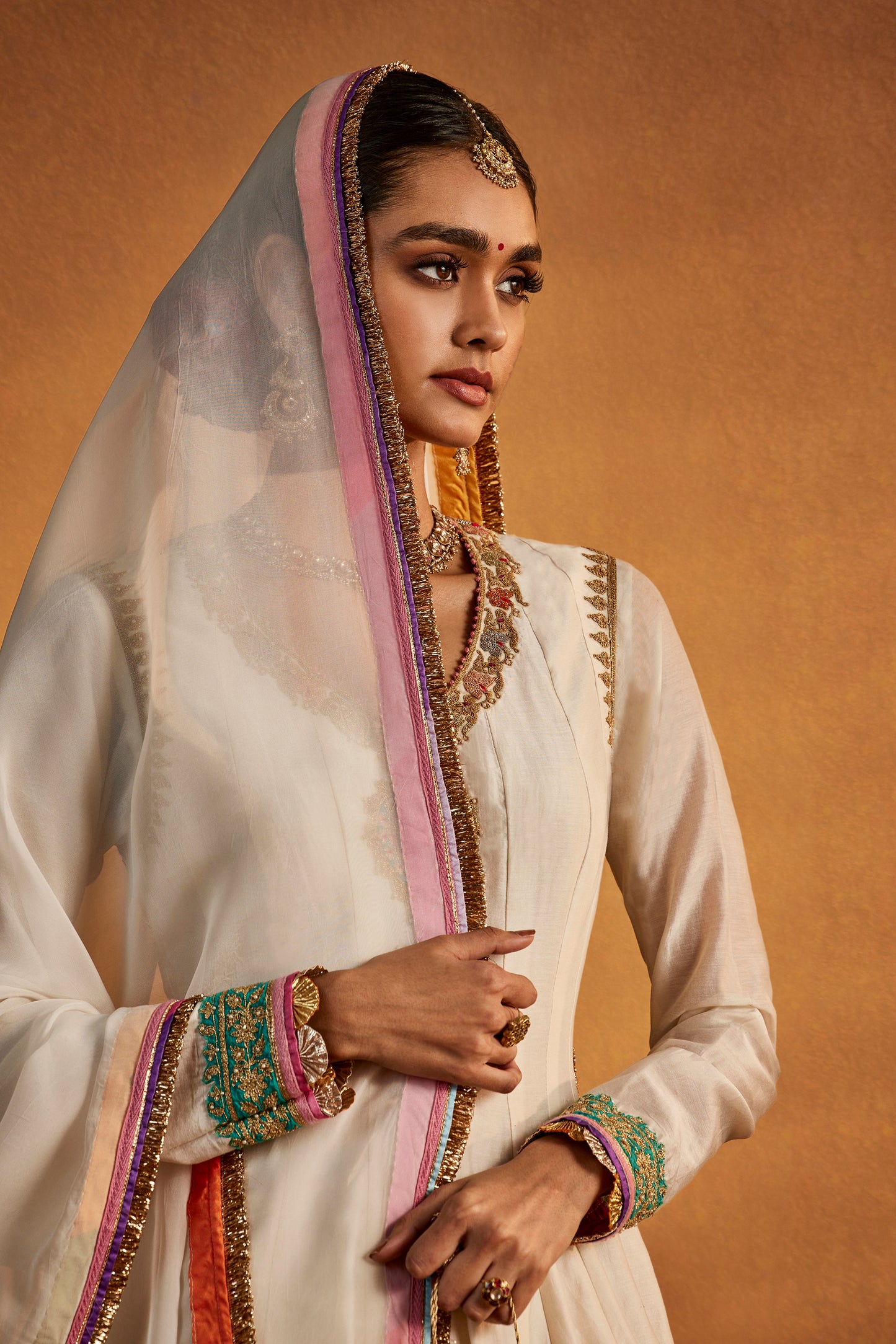 Ivory Mughal Peacock Kalidar Set