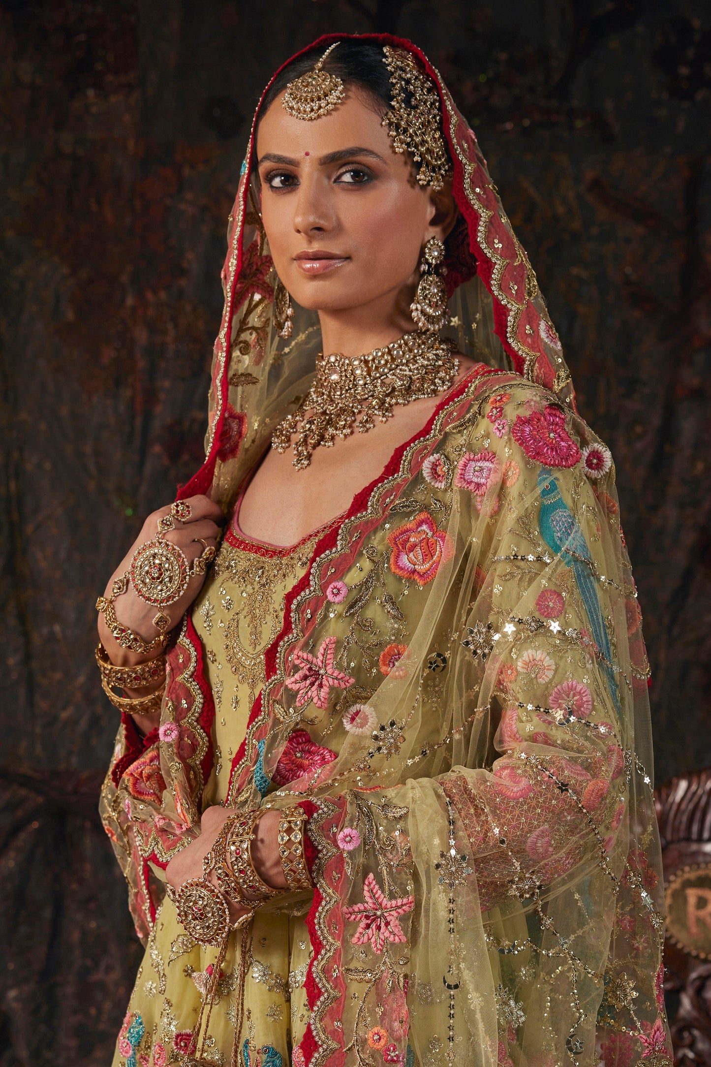 Earthy Pistachio Embroidered Kalidar Set