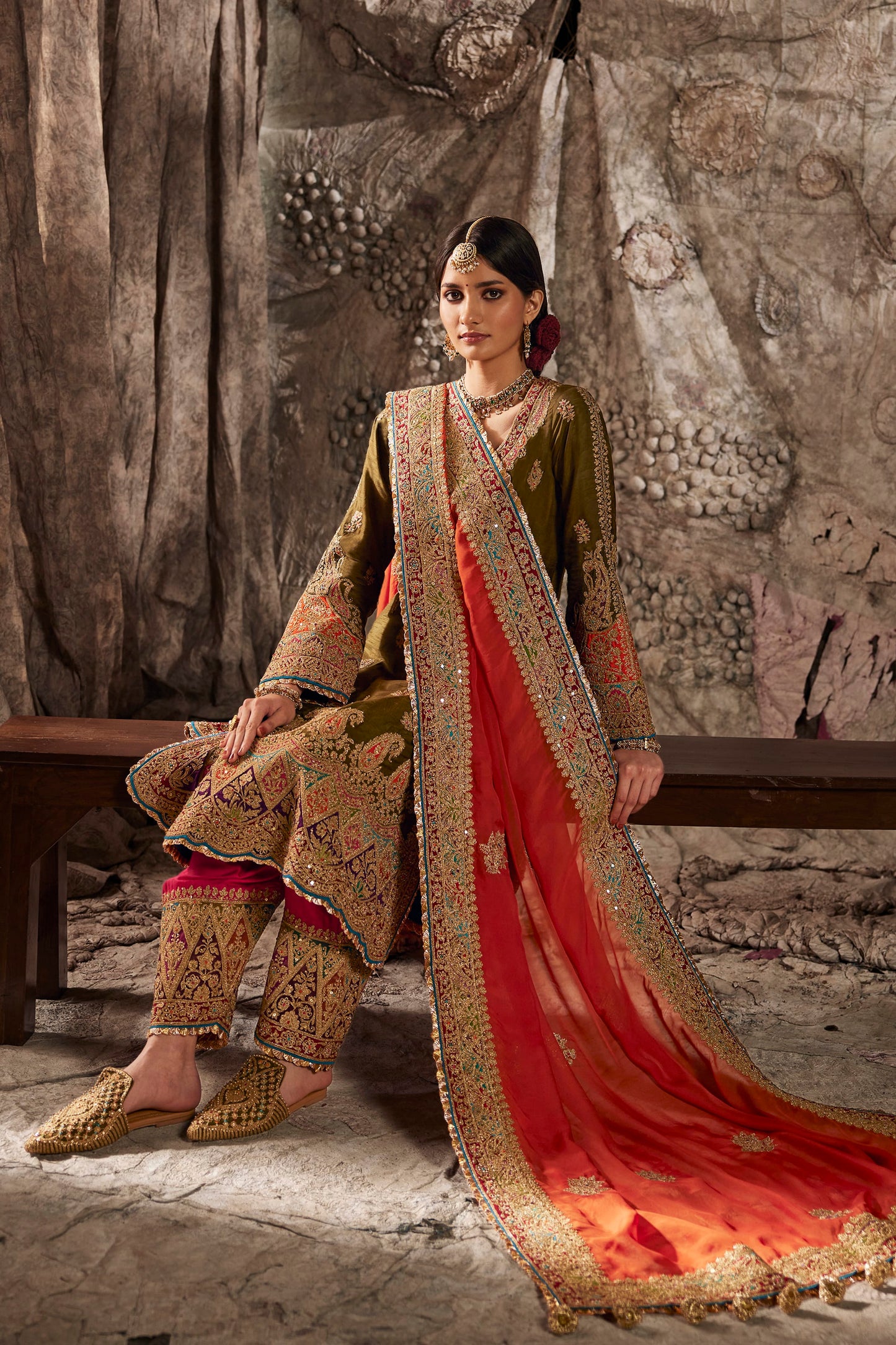 Deep Olive Green Embroidered Kurta Set
