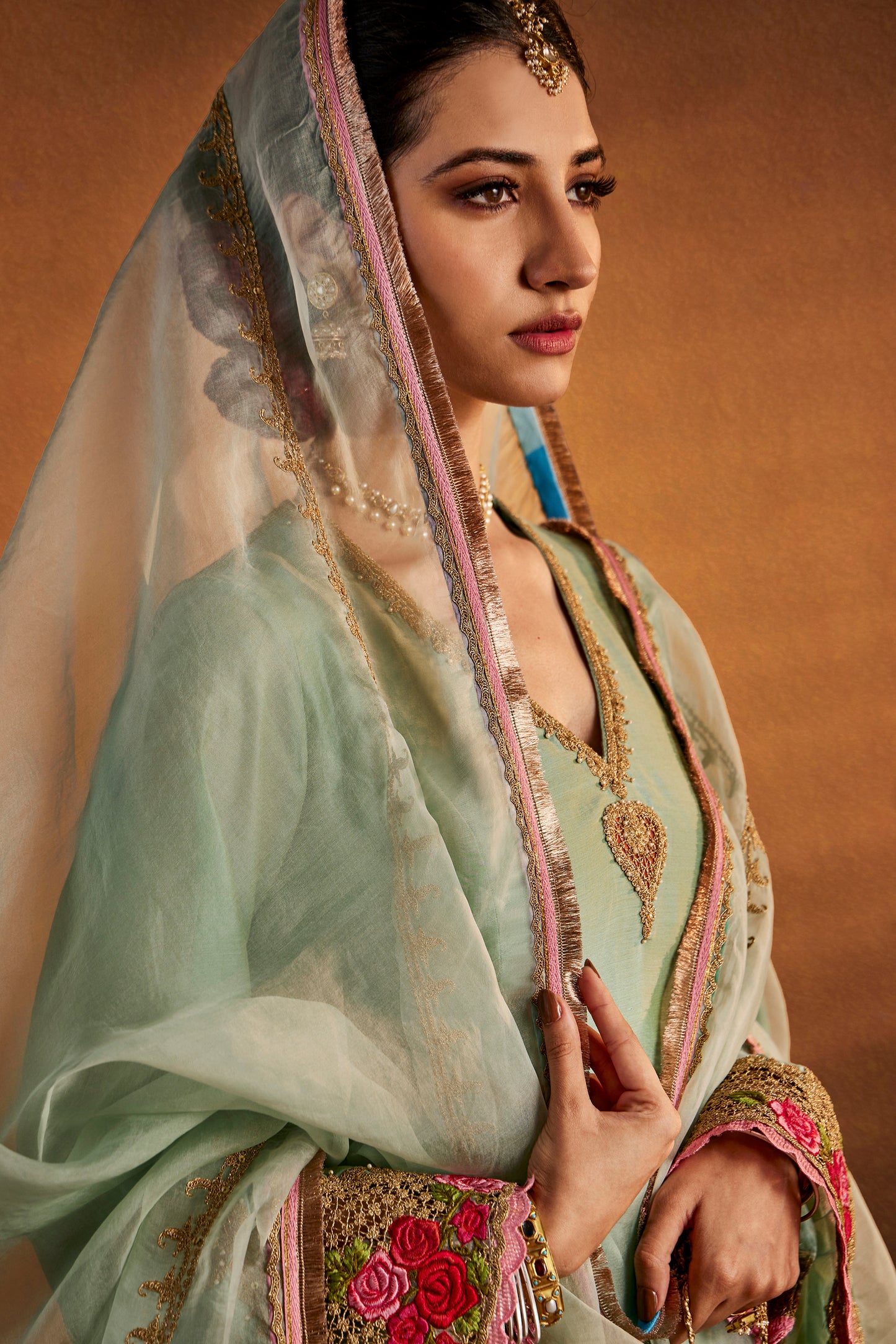 Aqua Blue Mughal Jaali Sharara Set