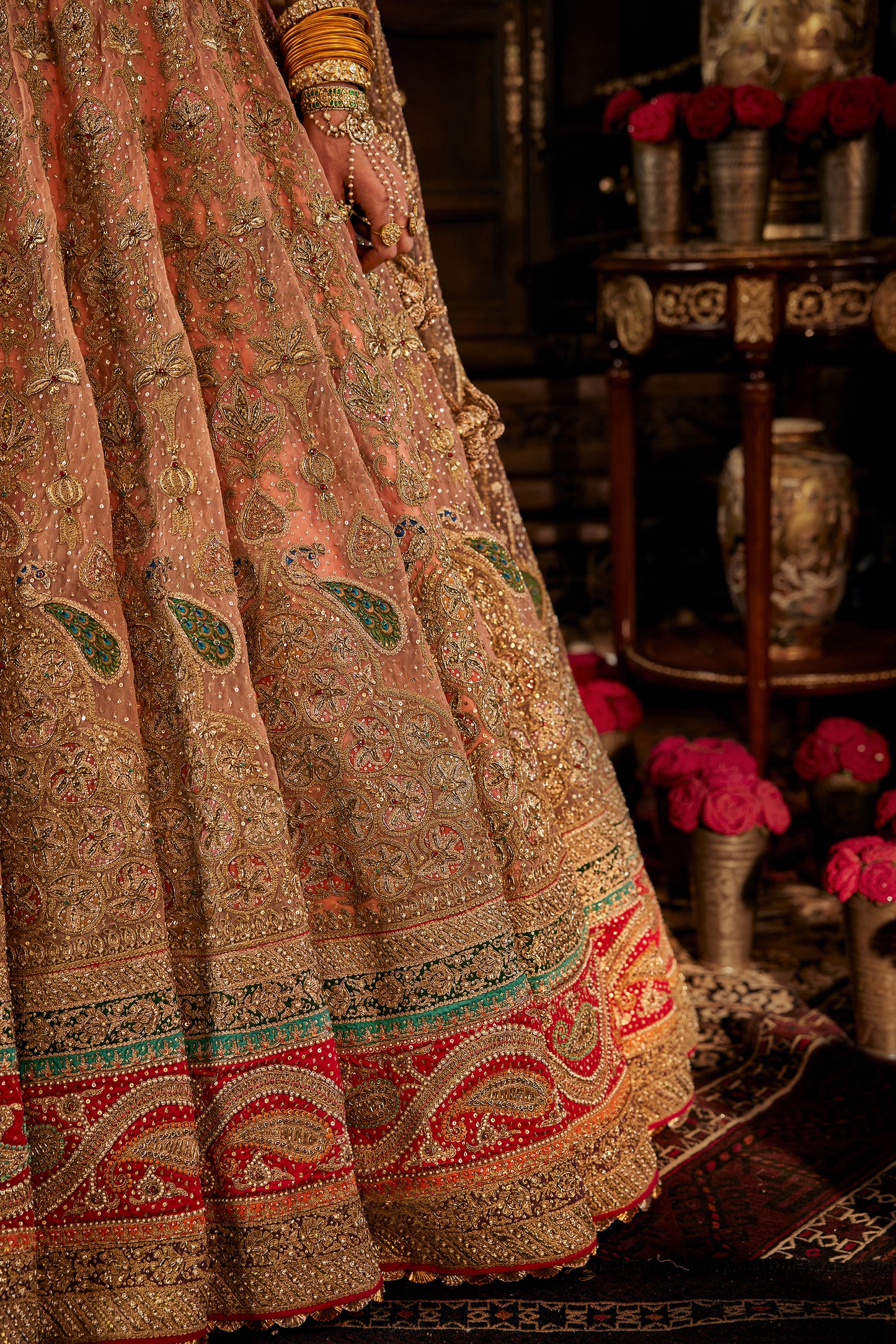 Peach Pink Peacock Lehenga