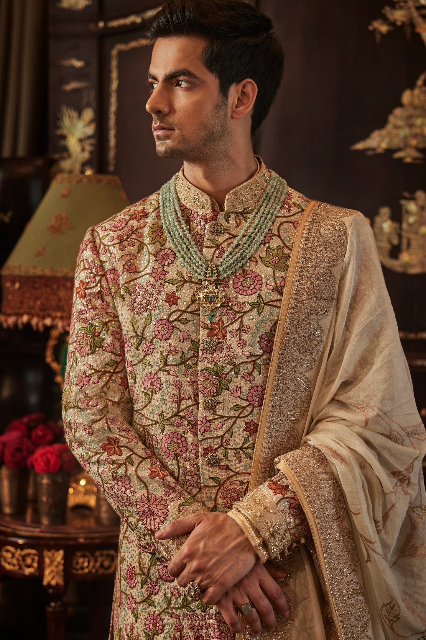 Ivory Sequin Encrusted Sherwani
