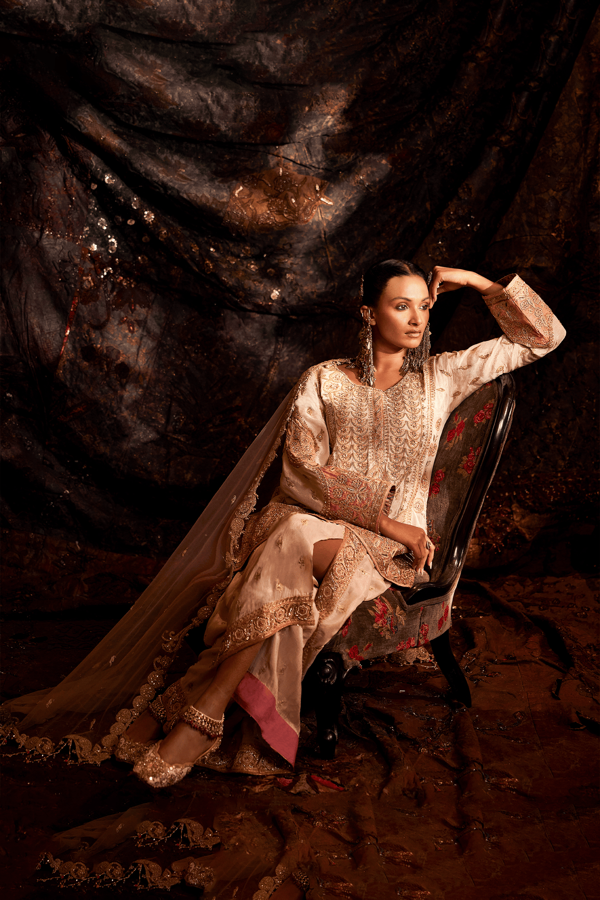 Ivory Lilac & Dewy Pink Floral Lungi Set