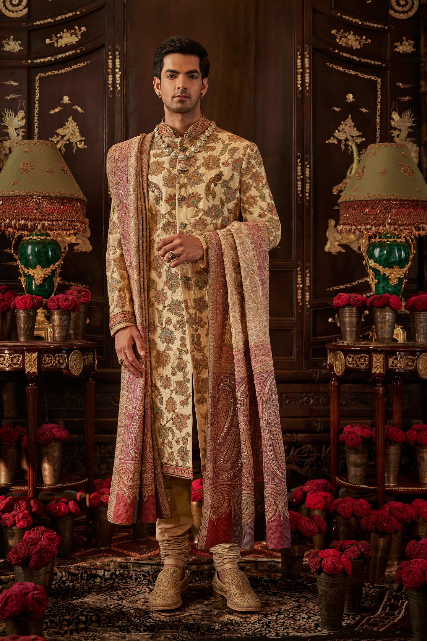 Pale Flora Ivory Sherwani