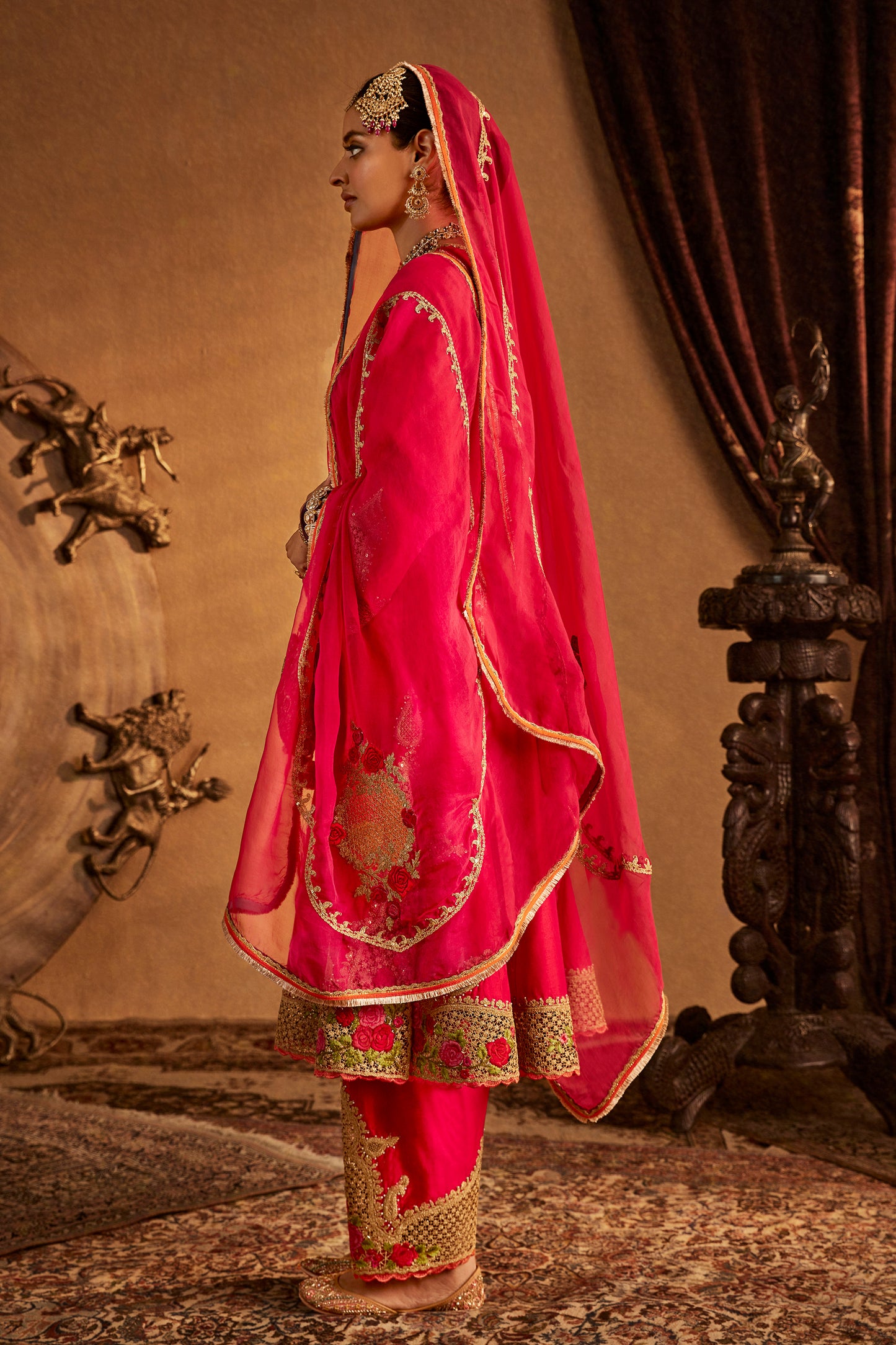 Deep Pink Mughal jaali Kurta Set
