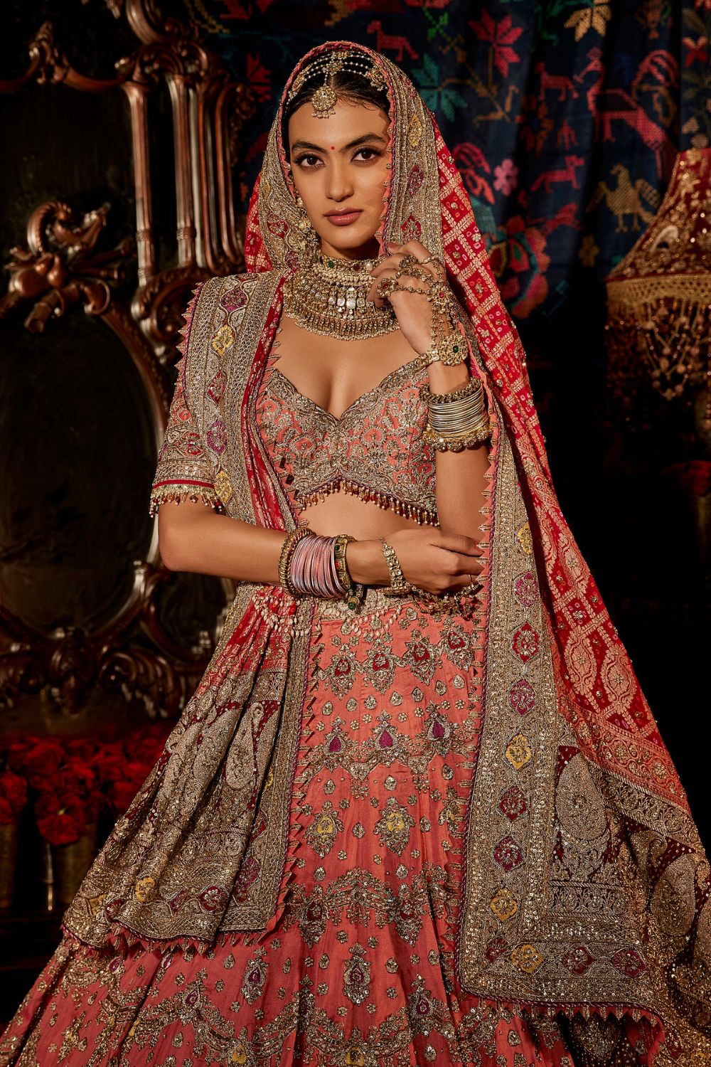 Coral Floral & Paisley Lehenga Set