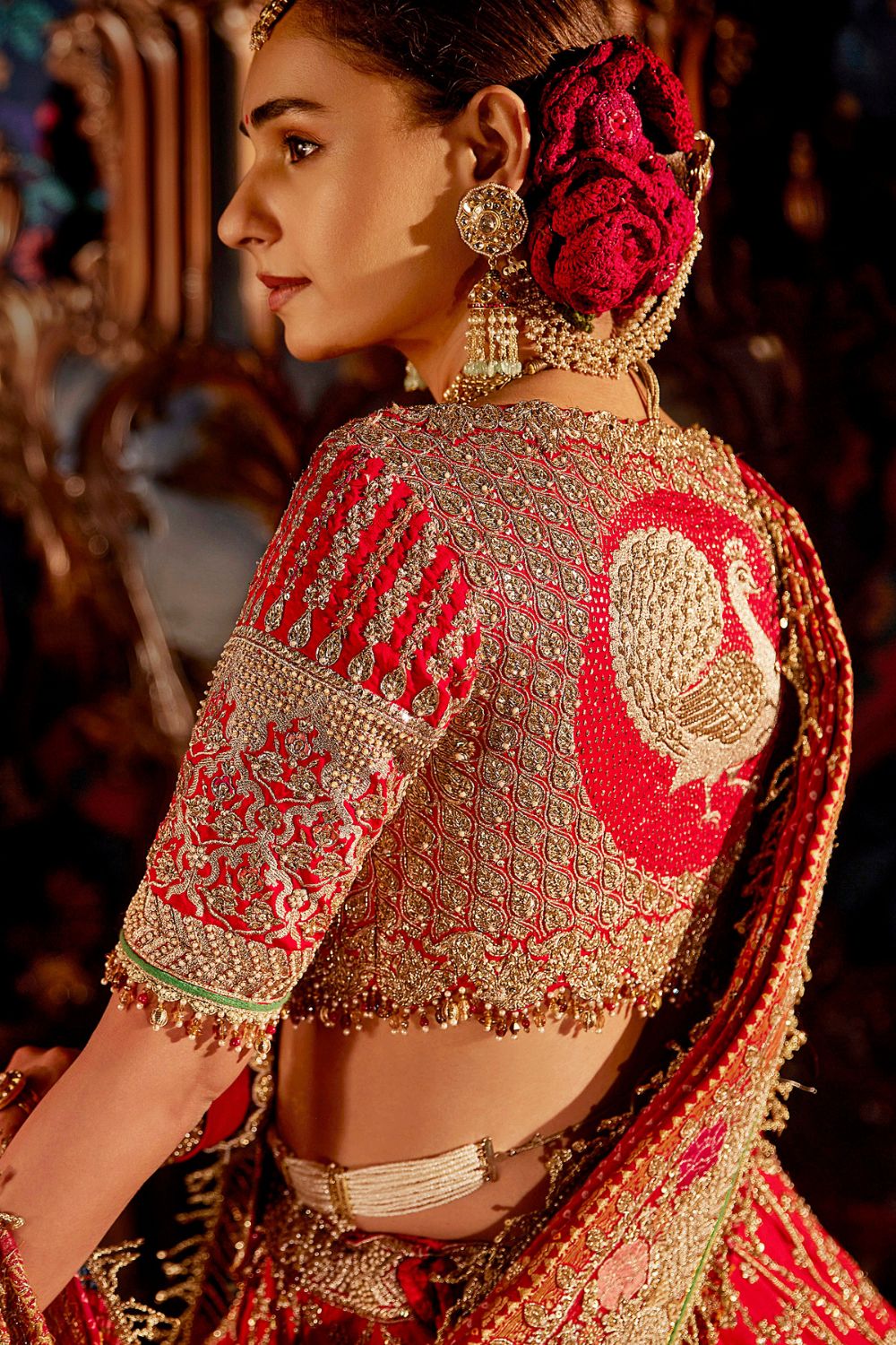 Scarlet Red Chevron  Lehenga Set