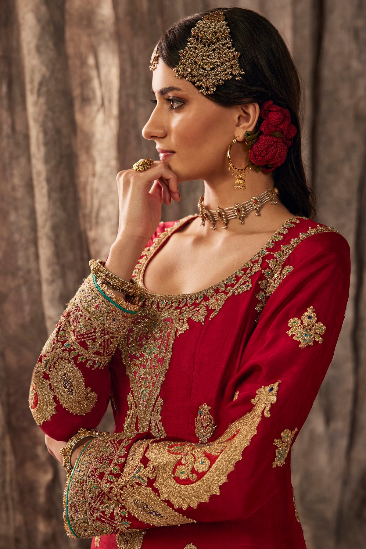 Antique Red Embroidered Kurta Set