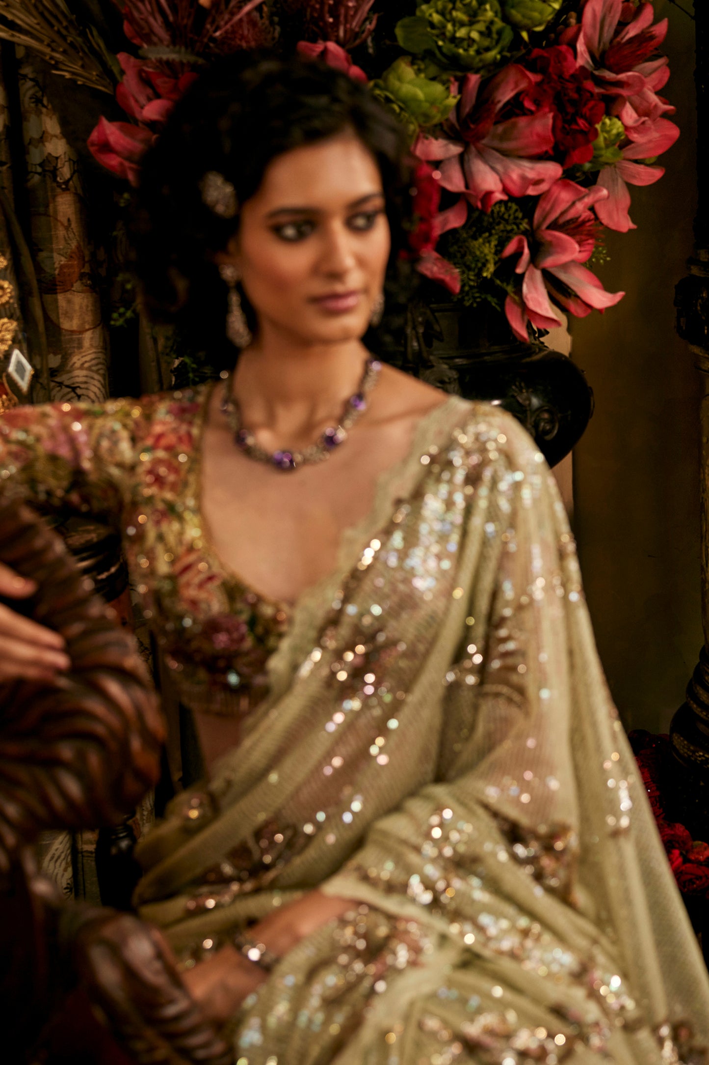 Pale Frosted Green Tulle Saree