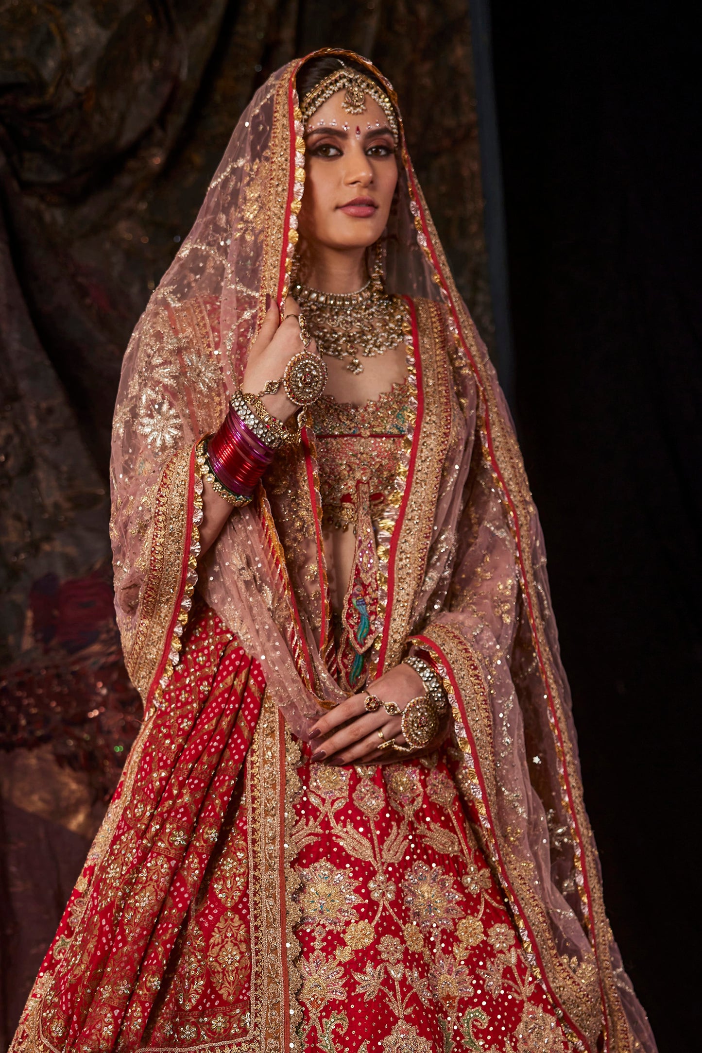 Deep Red Floral Embroidered Lehenga