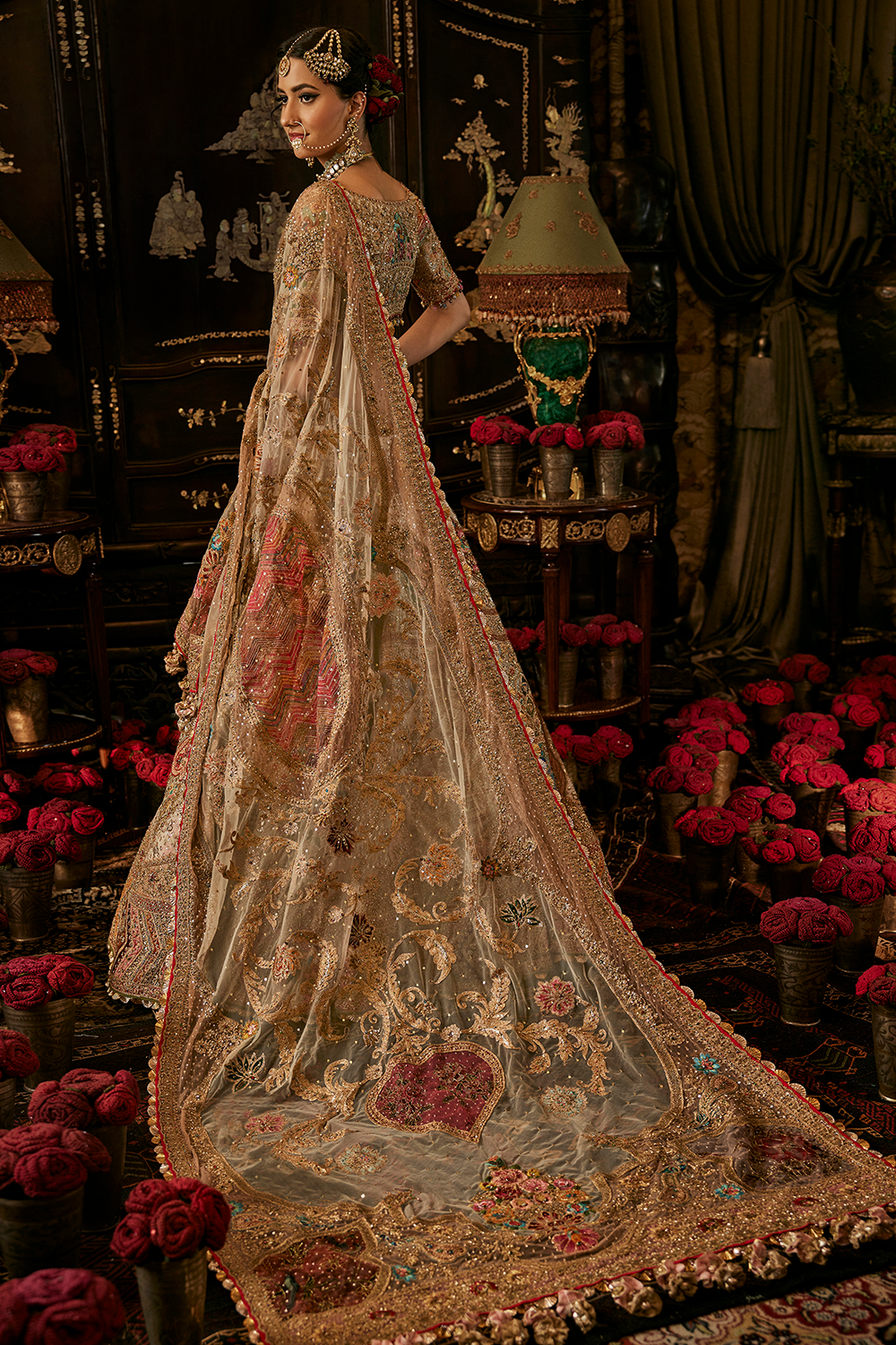 Ivory Mughal Minitature Lehenga