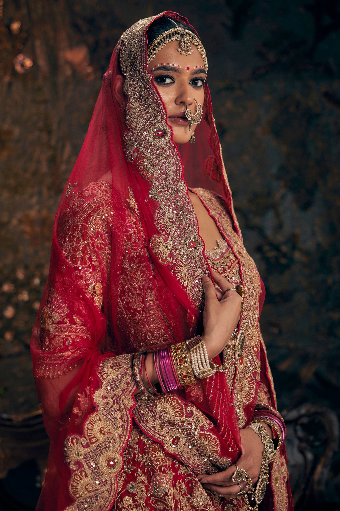 Deep Red Embroidered Lehenga