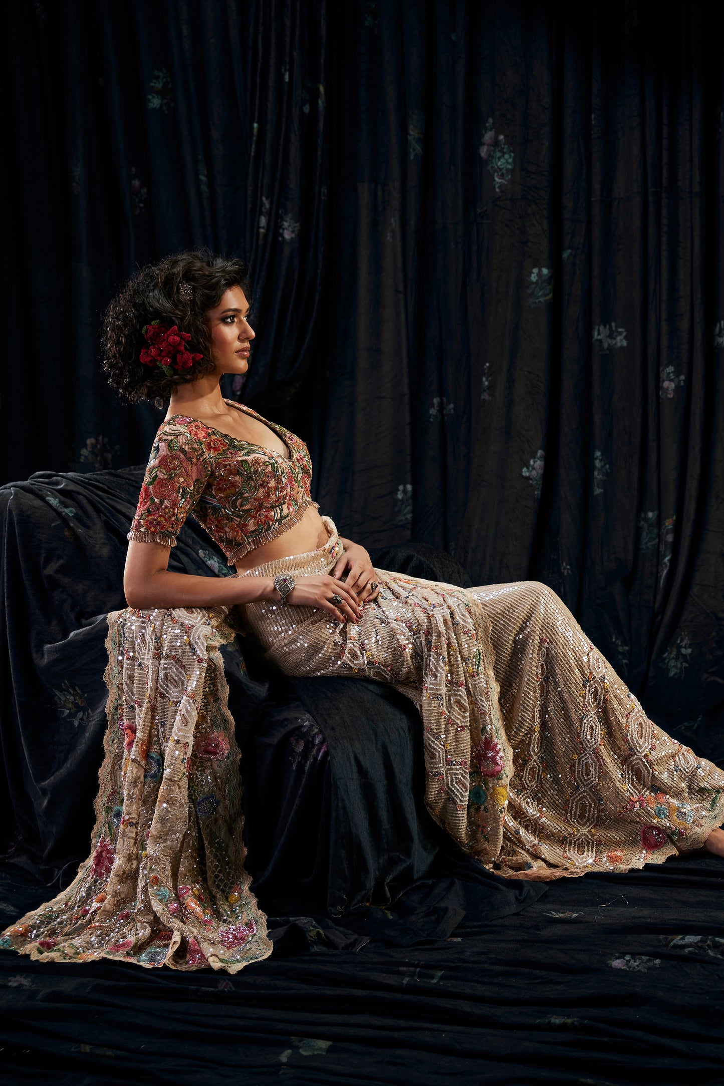 Champagne Hued "Potrait Of A Lady" Saree