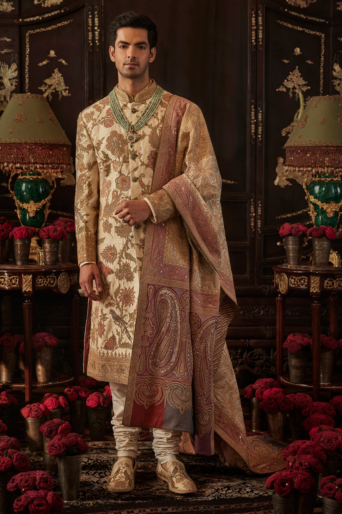 Pale Ivory Silk Sherwani