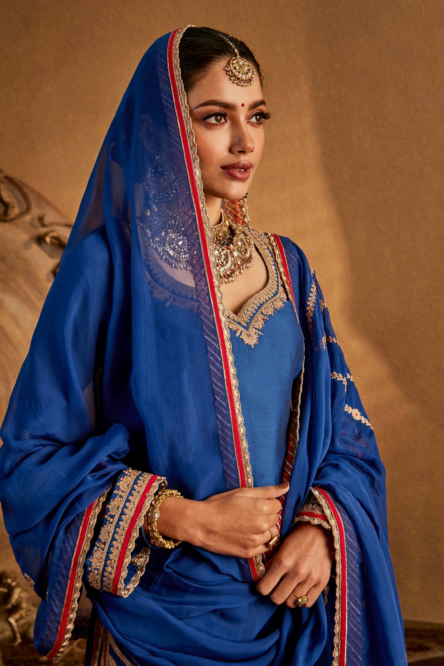 Dark Blue Floral Sharara Set