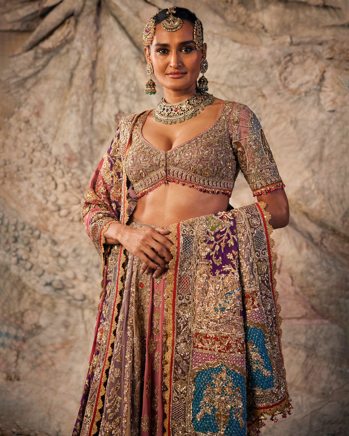 Mustard & Vintage Rose Embroidered Lehenga
