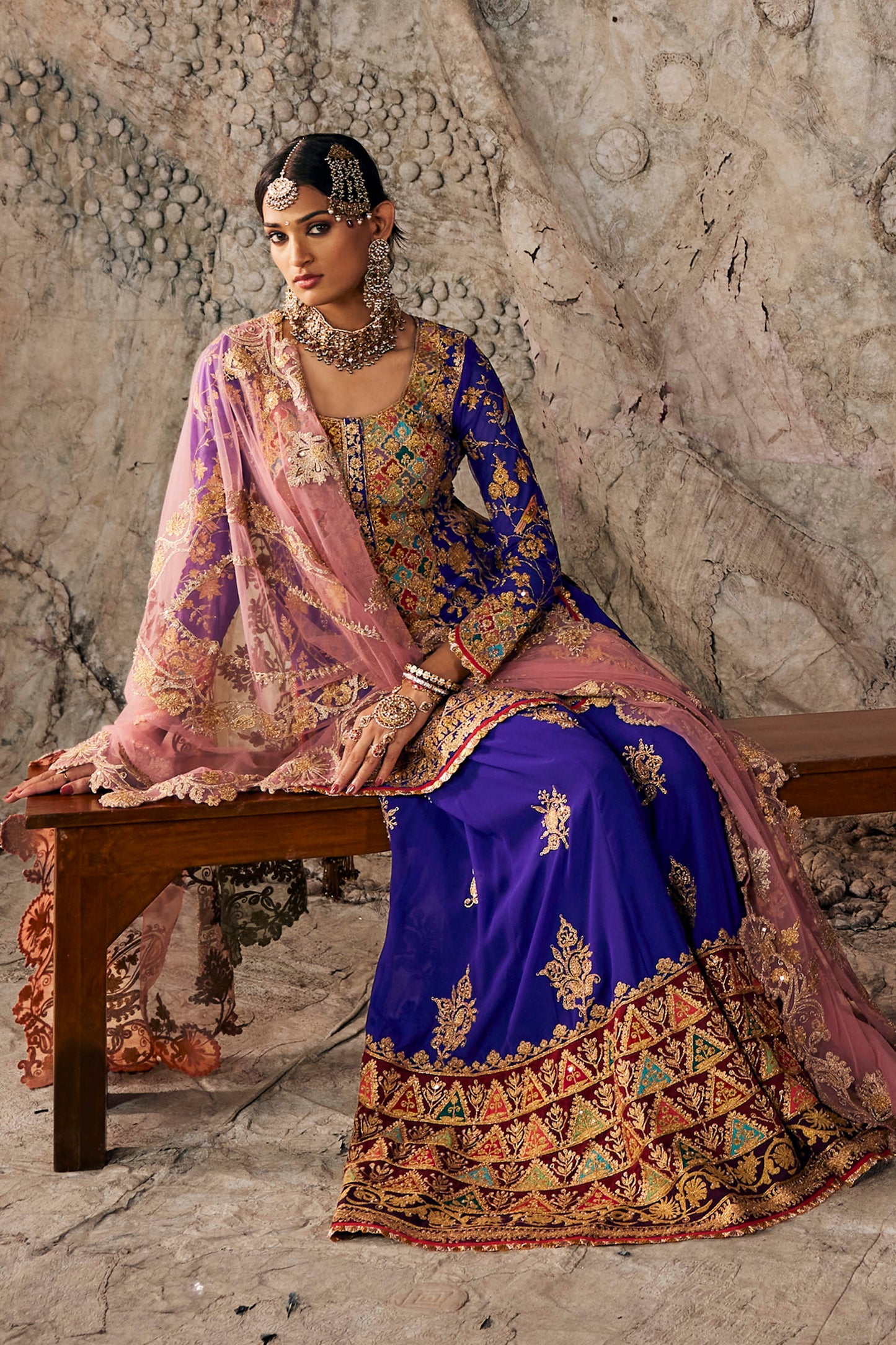 Indigo Embroidered Sharara Set