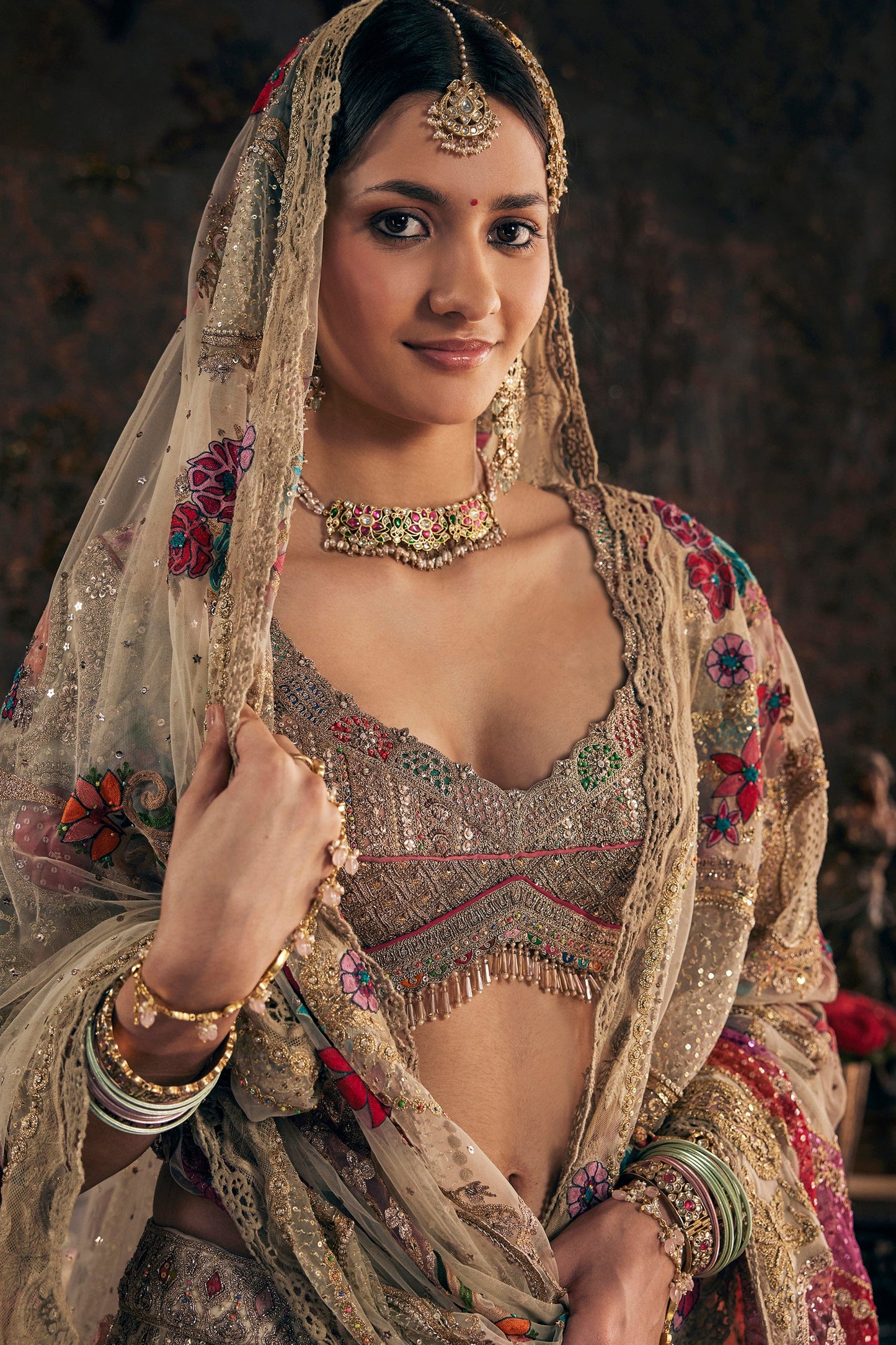 Ivory And Pale Gold Lehenga