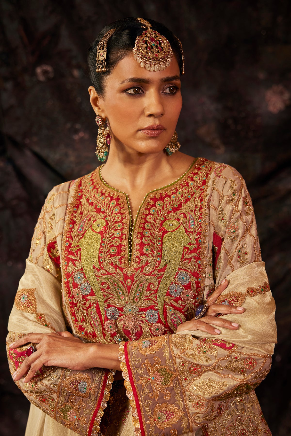 Pale Gold Embroidered Lungi Set