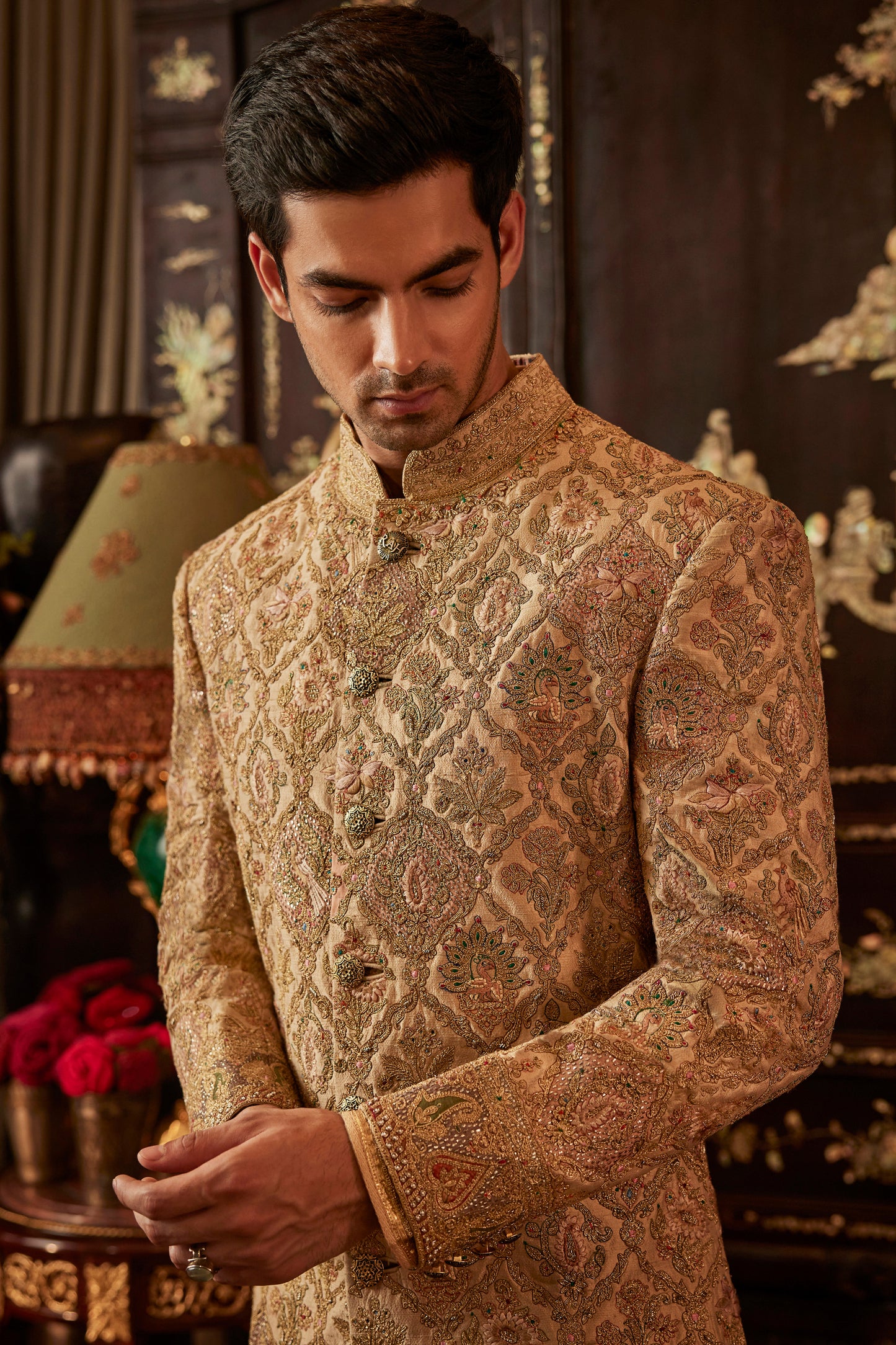 Pale Gold Paisley Sherwani