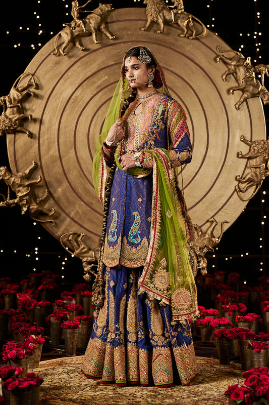 Royal Blue Bandhej Jacket & Sharara