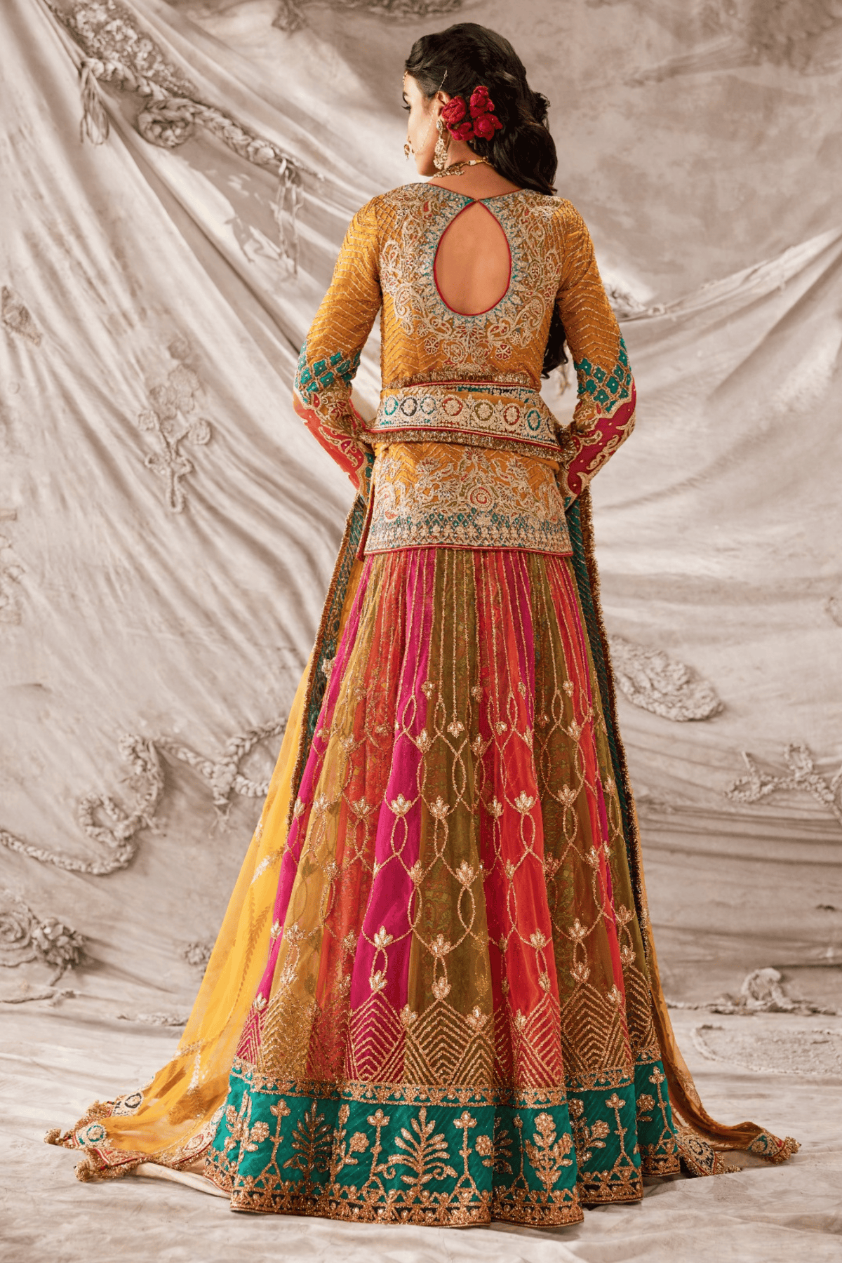 Fiame Orange Lehenga