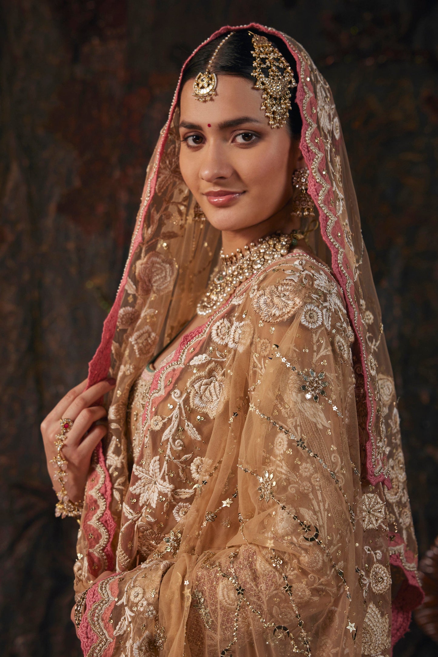 Earthy Beige Embroidered Kalidar Set