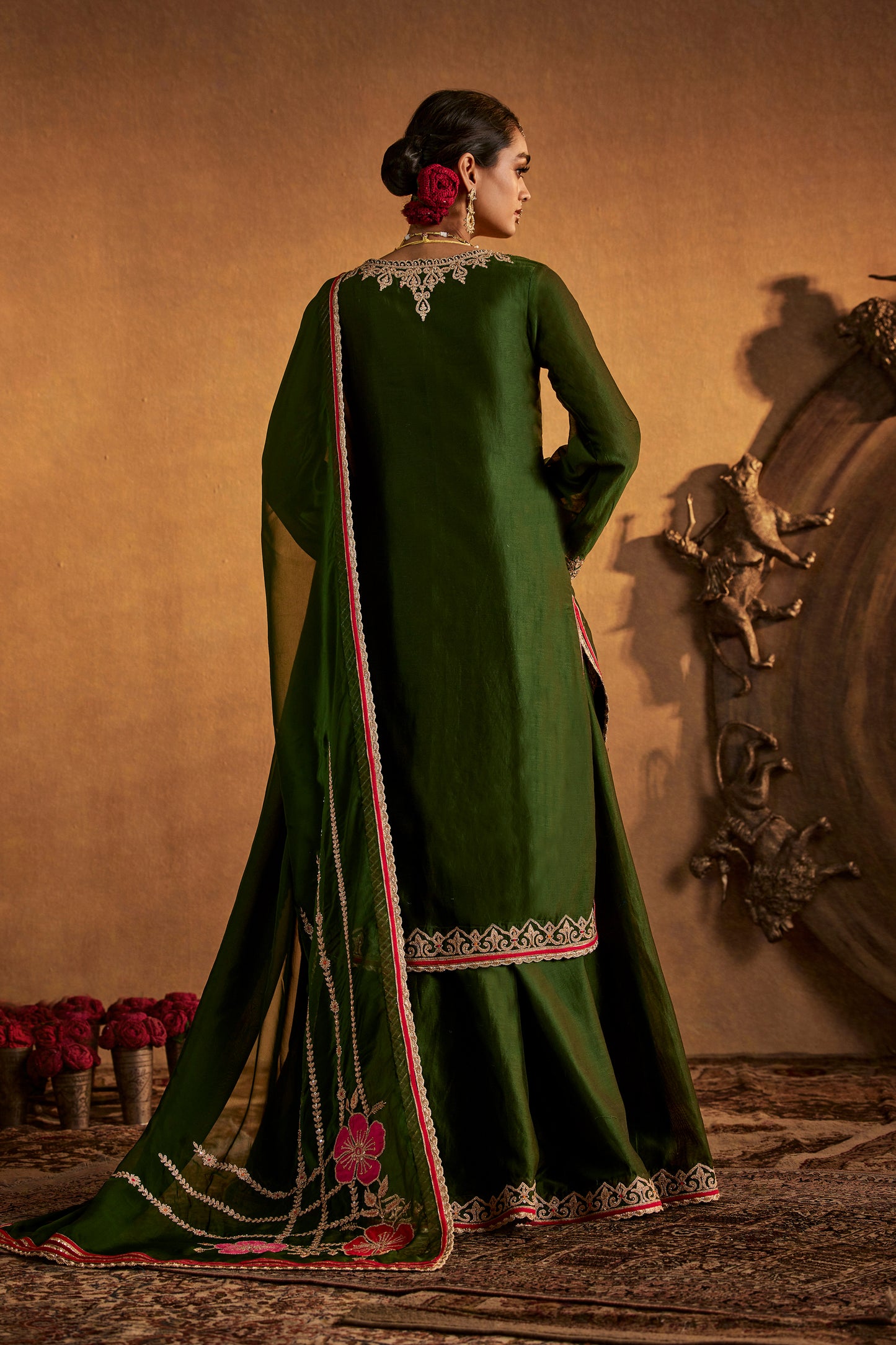 Deep Green Floral Sharara Set