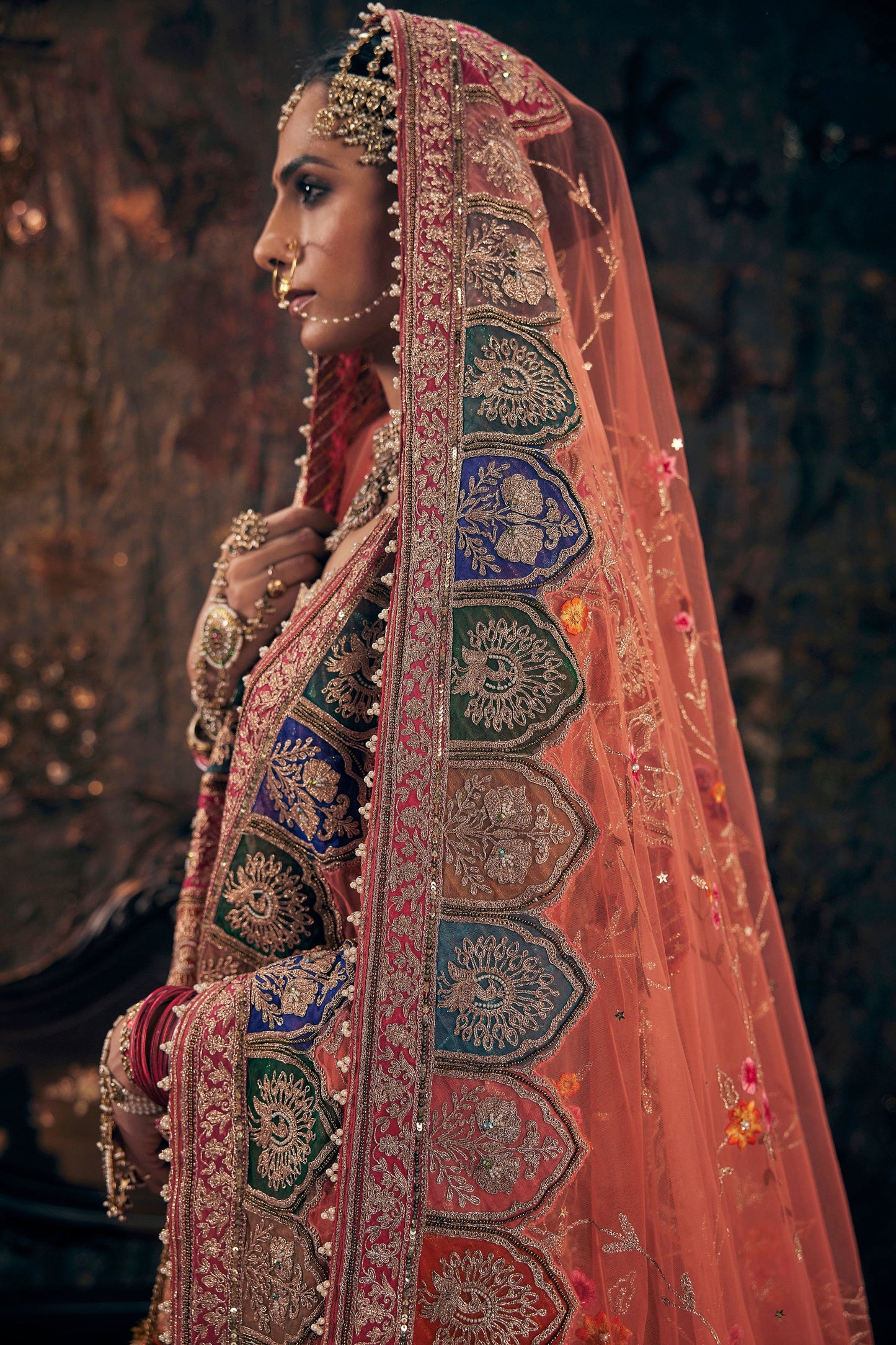 Burnt Orange Tulle Lehenga