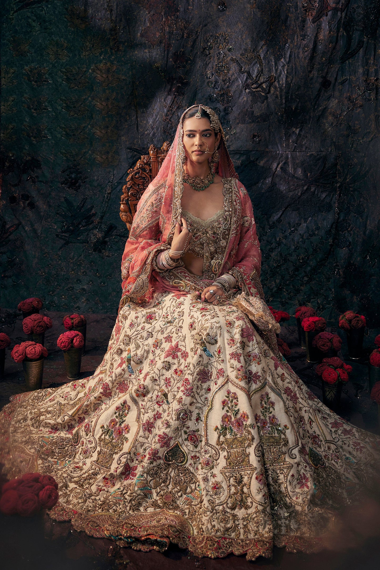 Earthy Ivory Floral Lehenga