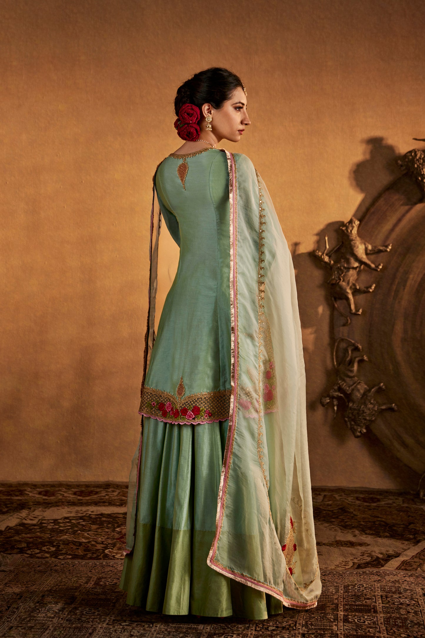 Aqua Blue Mughal Jaali Sharara Set