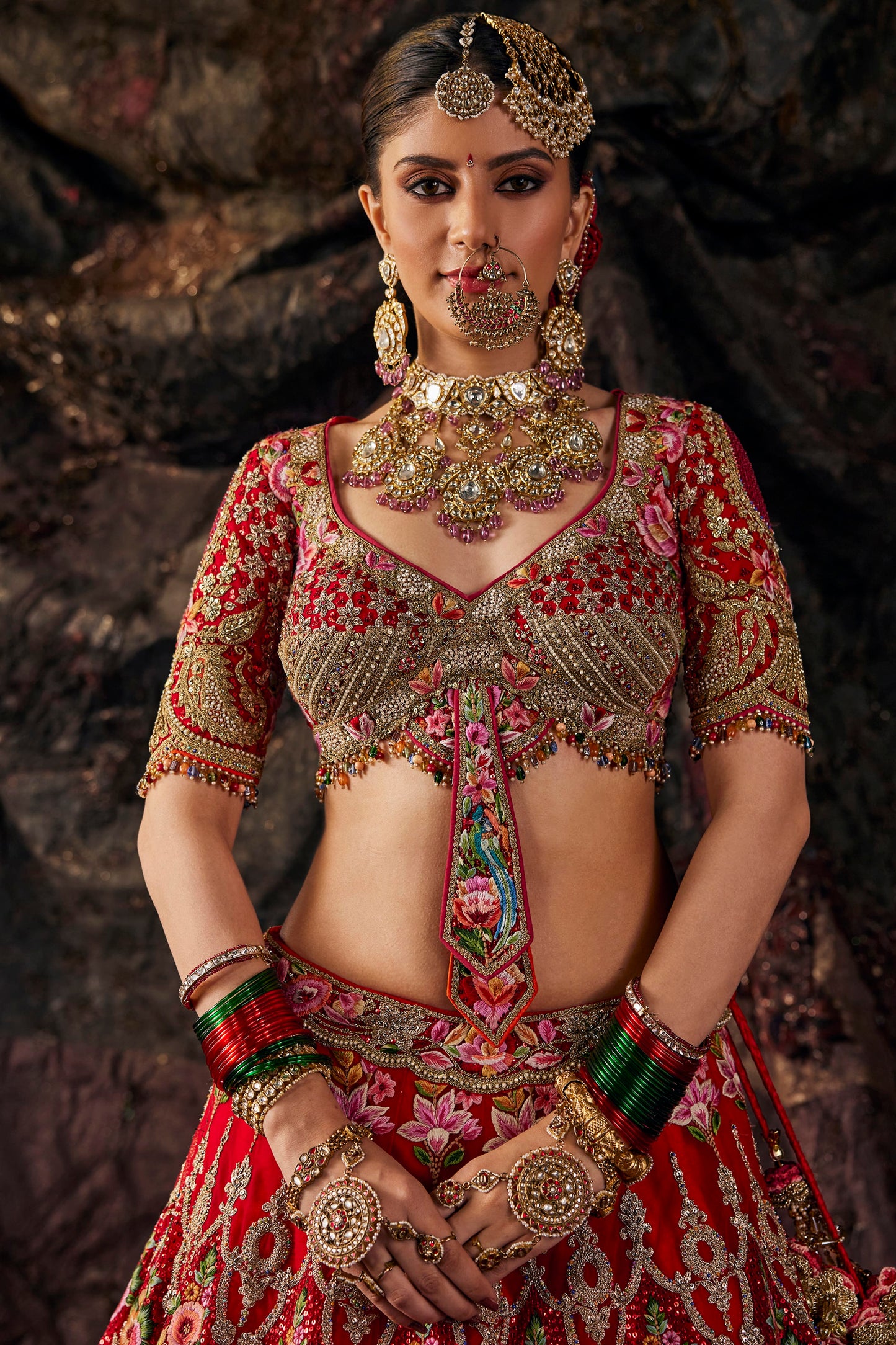Crimson Floral Embroidered Lehenga