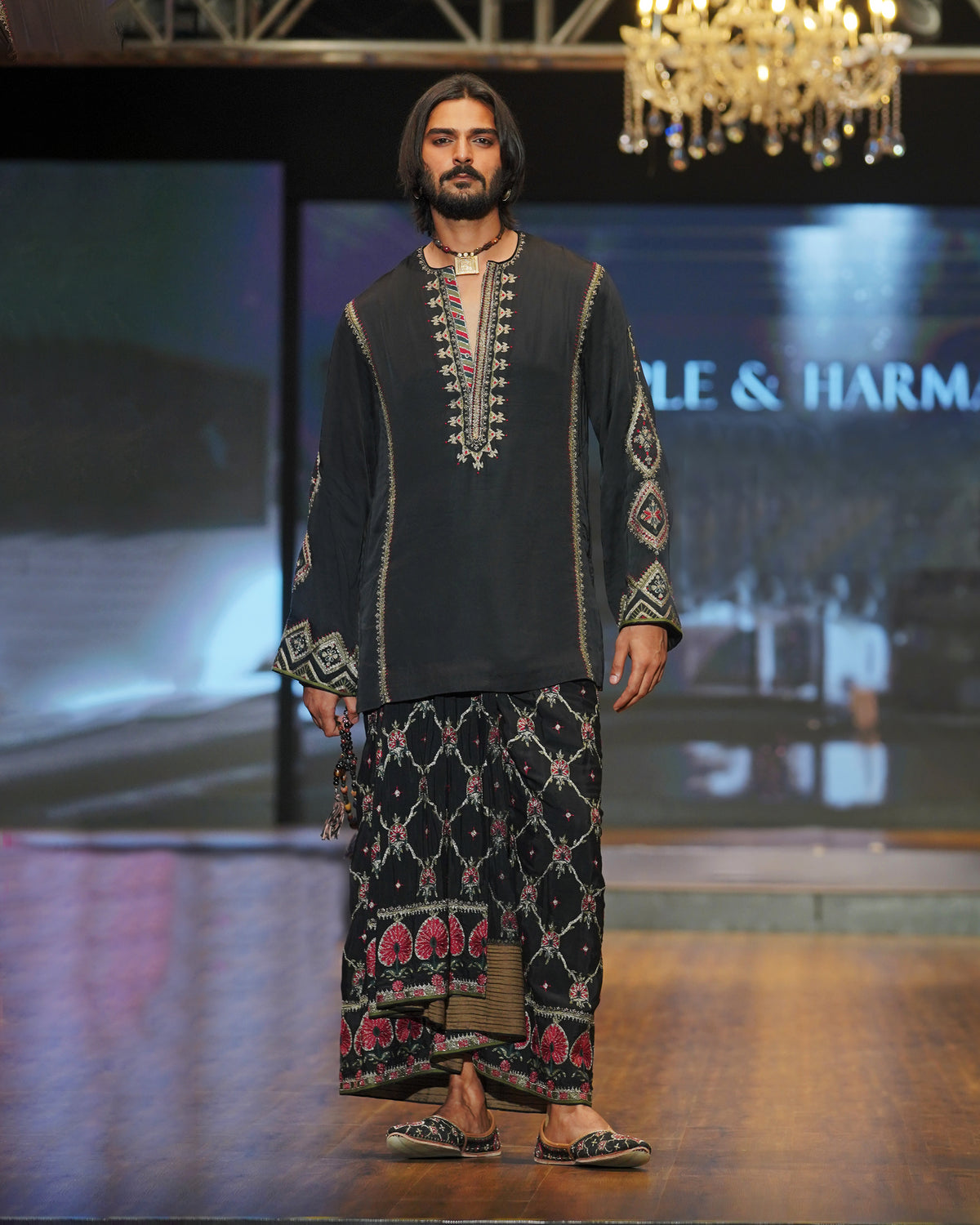 Black Silk Lungi Set