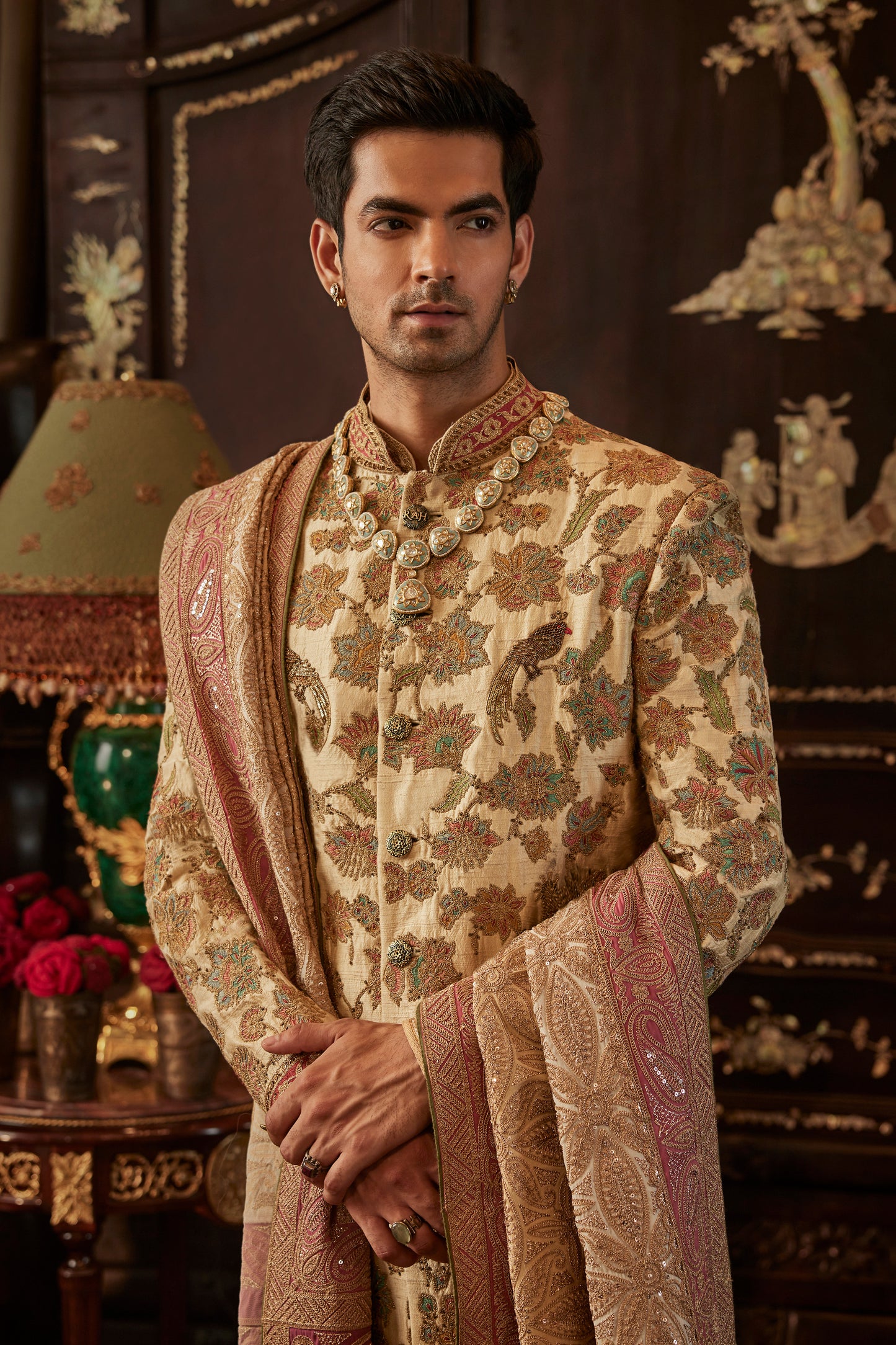 Pale Flora Ivory Sherwani